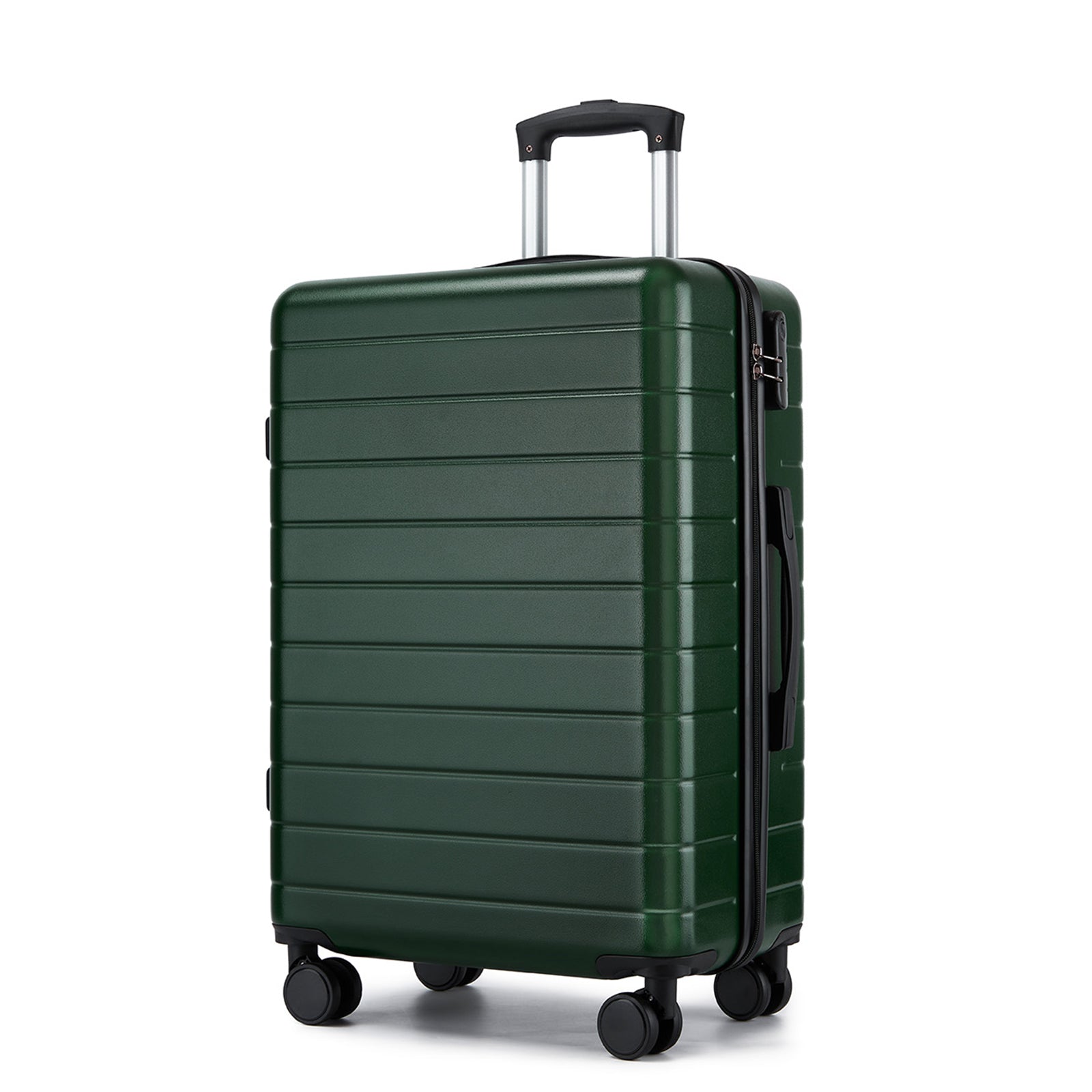 24 Inch Checked Luggage, Durable ABS Hard Shell Suitcase with 360 Silent Spinner Wheels & Secure Combination Lock - Green