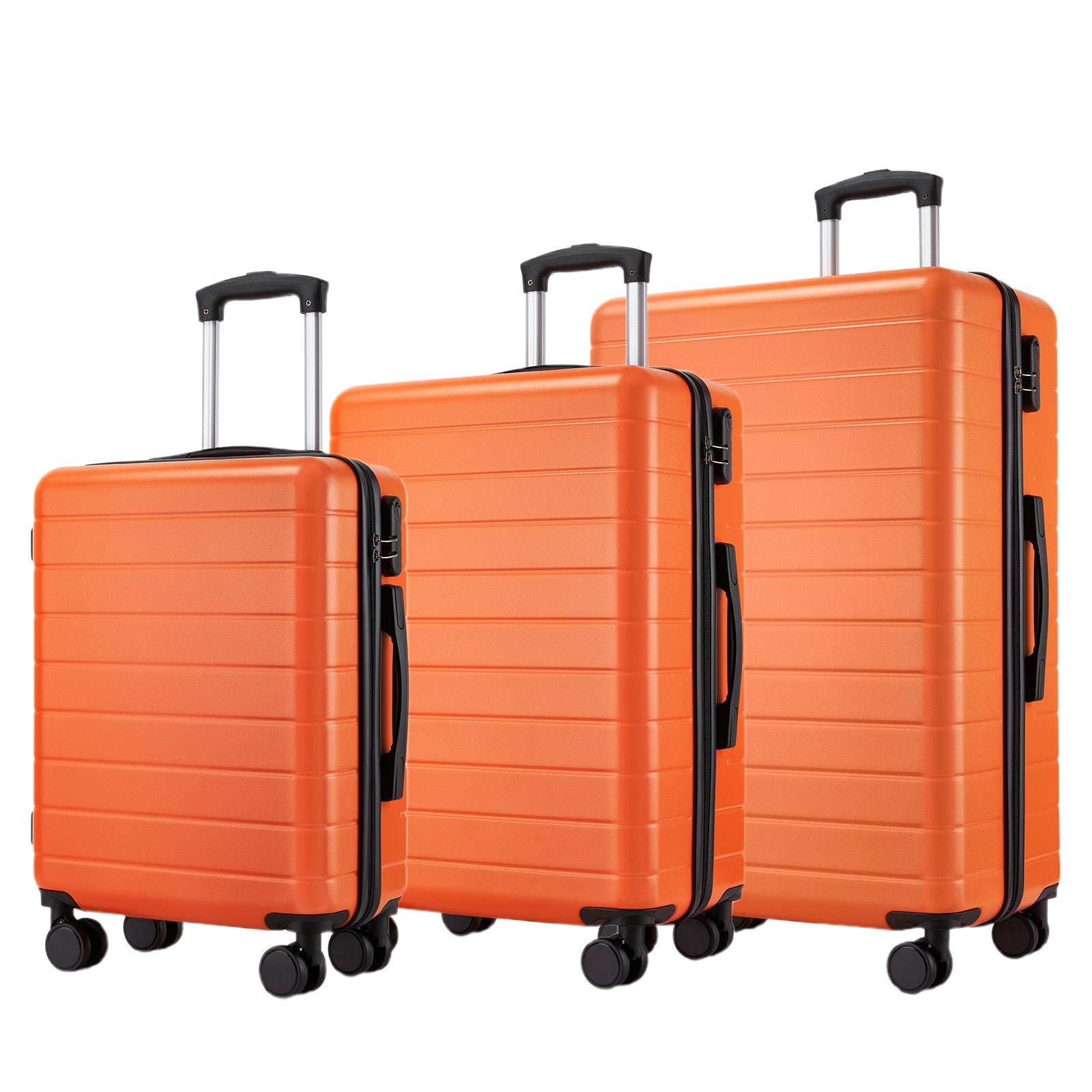 3-Piece Hard Shell Luggage Set (20/24/28 Inch), Lightweight ABS Suitcases with Silent Wheels & Combination Locks - Orange
