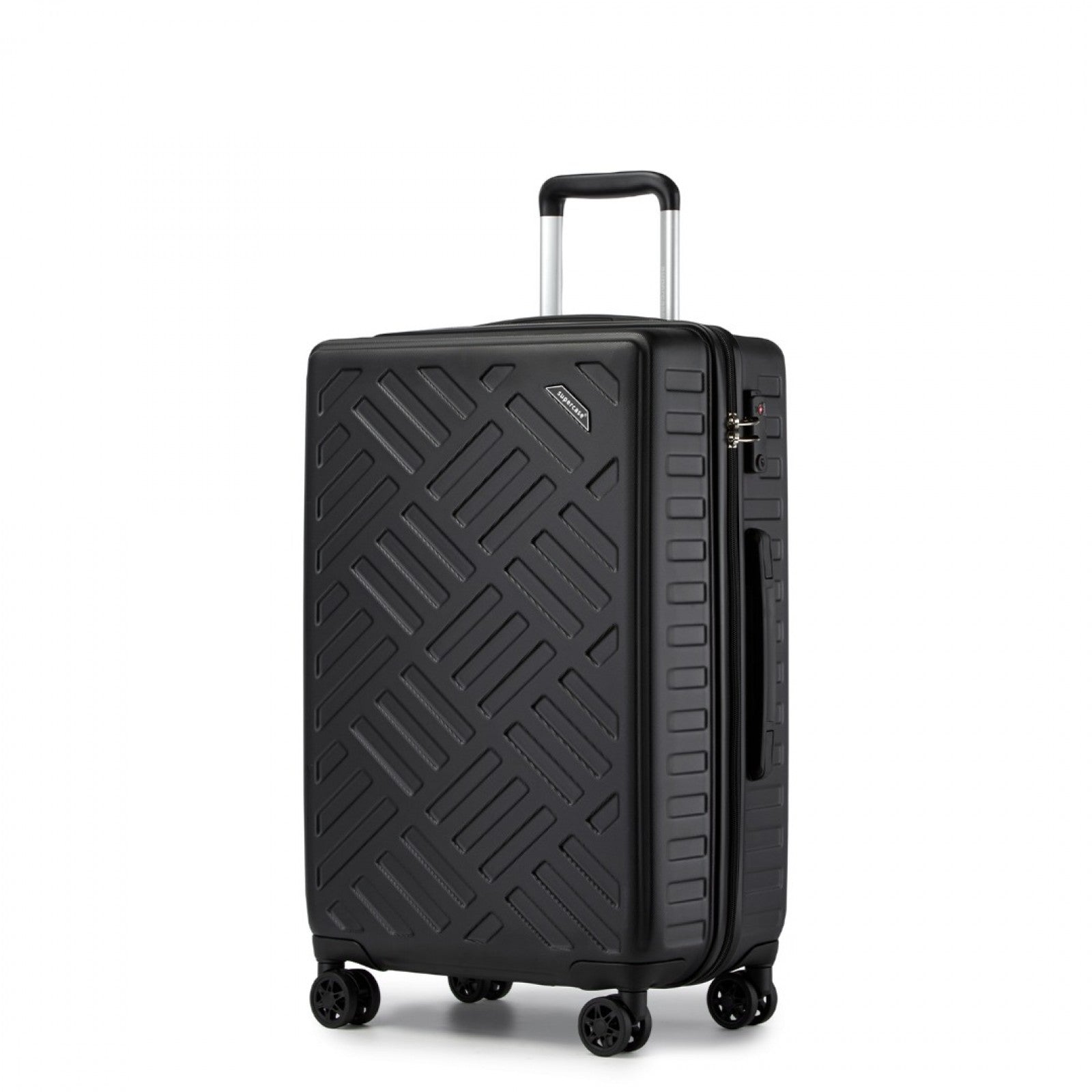 Supercase 24 Inch Sleek Geometric Pattern Hard Shell ABS+PC Check-In Suitcase with TSA Lock for Effortless Travel - Black