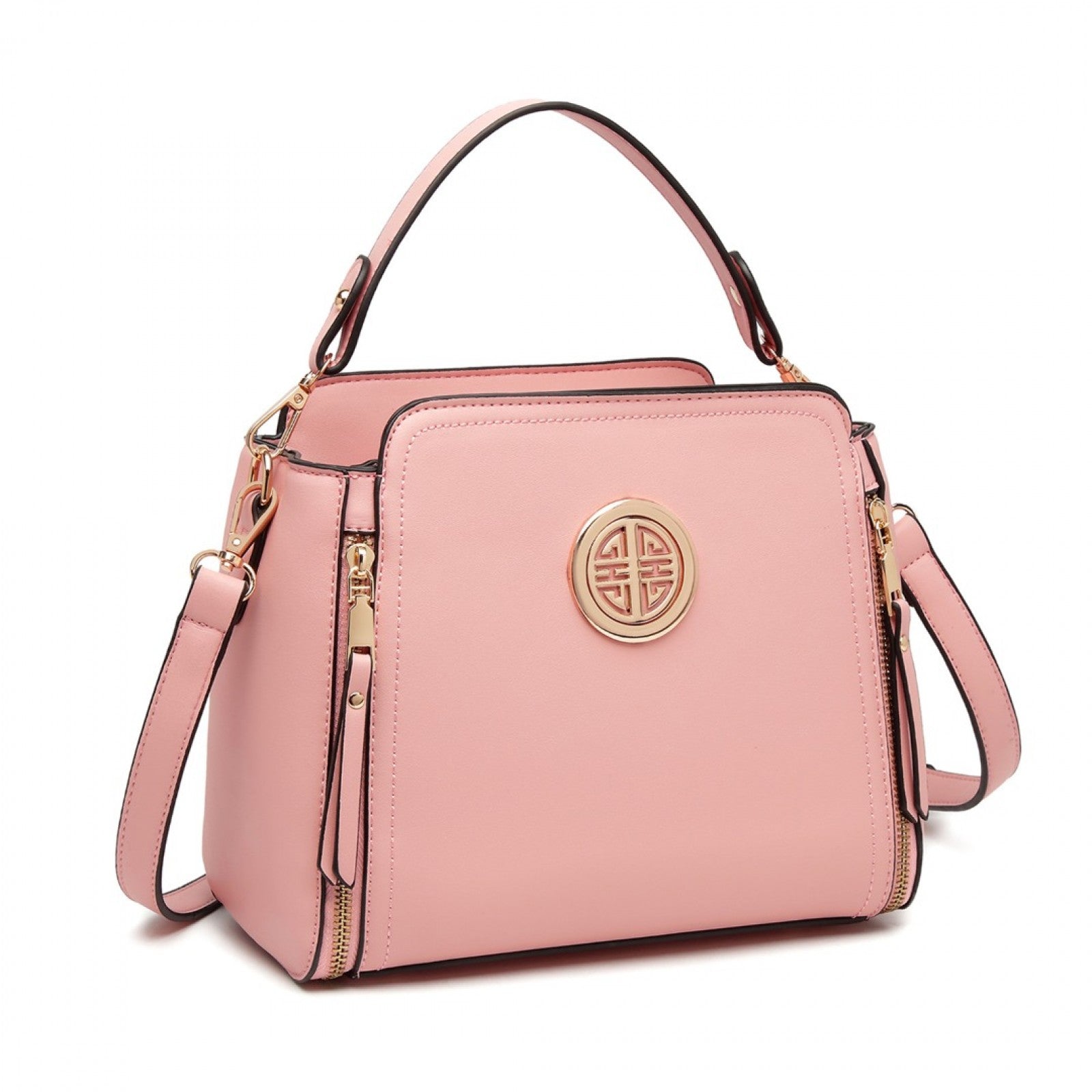 Miss Lulu Leather Look Practical Crossbody Bag - Pink