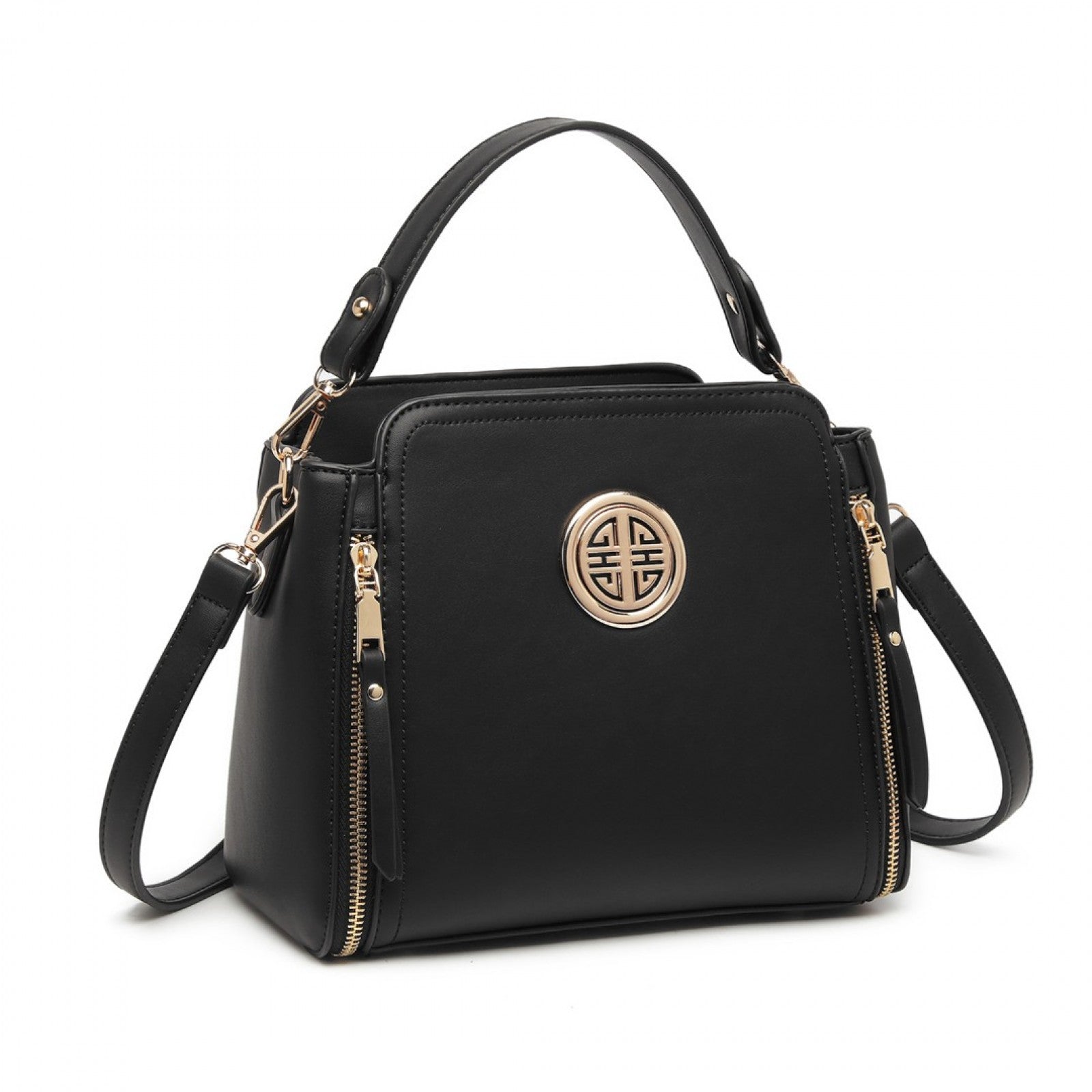 Miss Lulu Leather Look Practical Crossbody Bag - Black
