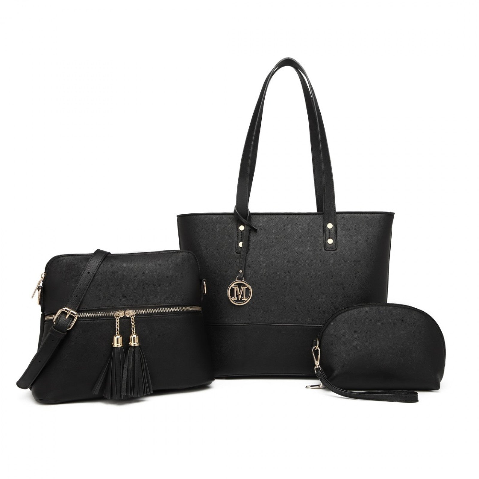Miss Lulu Elegant 3-Piece Leather Look Tote Bag Set - Versatile & Chic for Every Occasion - Black