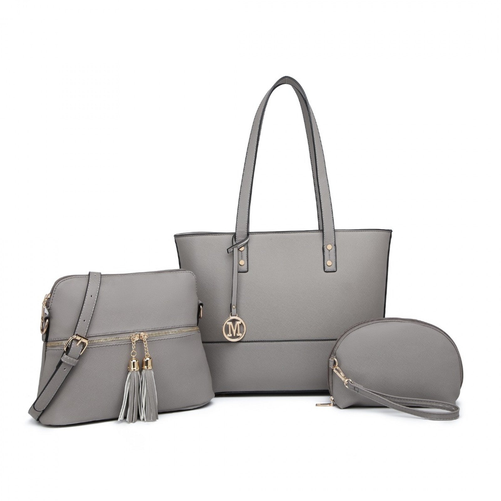 Miss Lulu Elegant 3-Piece Leather Look Tote Bag Set - Versatile & Chic for Every Occasion - Grey