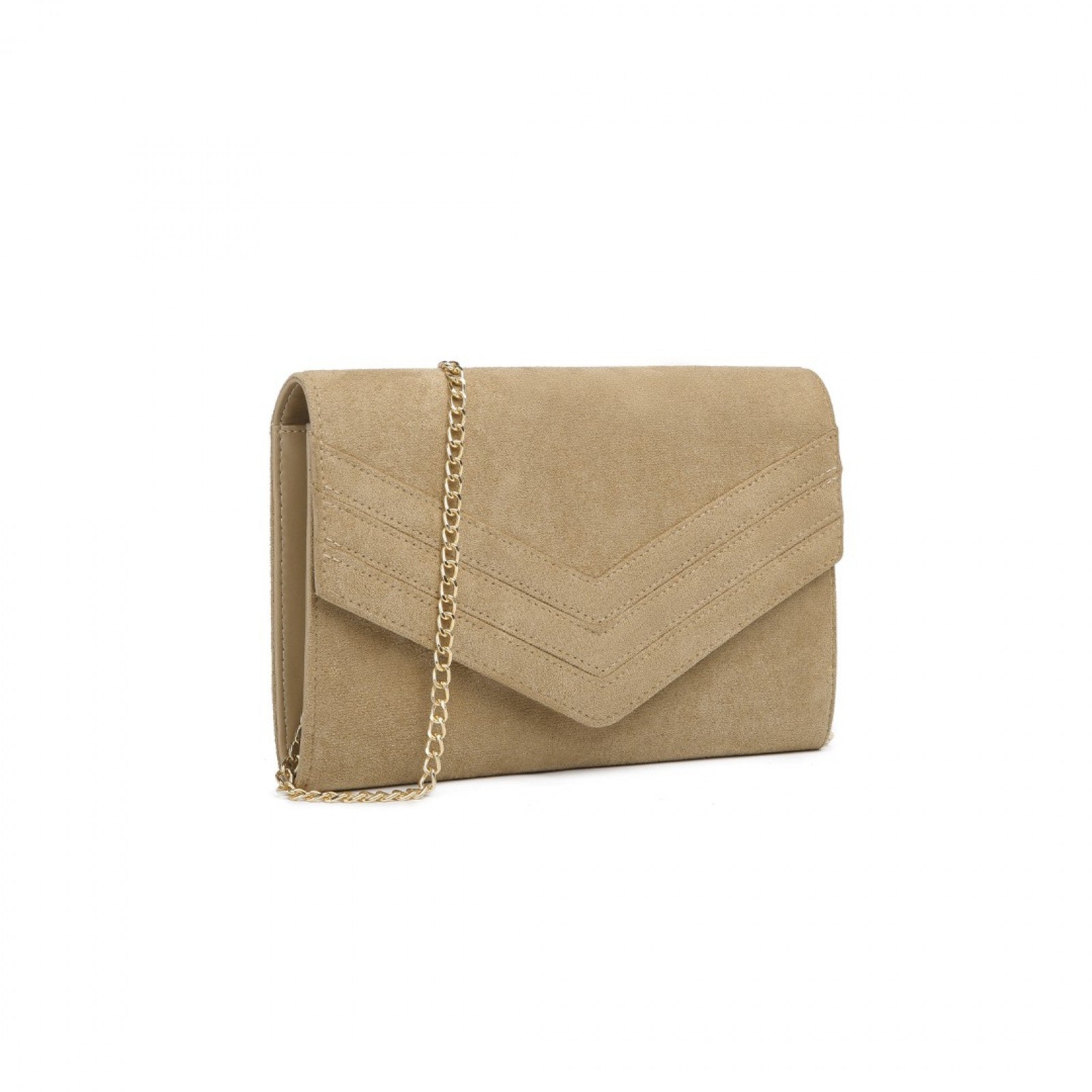 MISS LULU CHEVRON ENVELOPE CLUTCH BAG - LIGHT BROWN