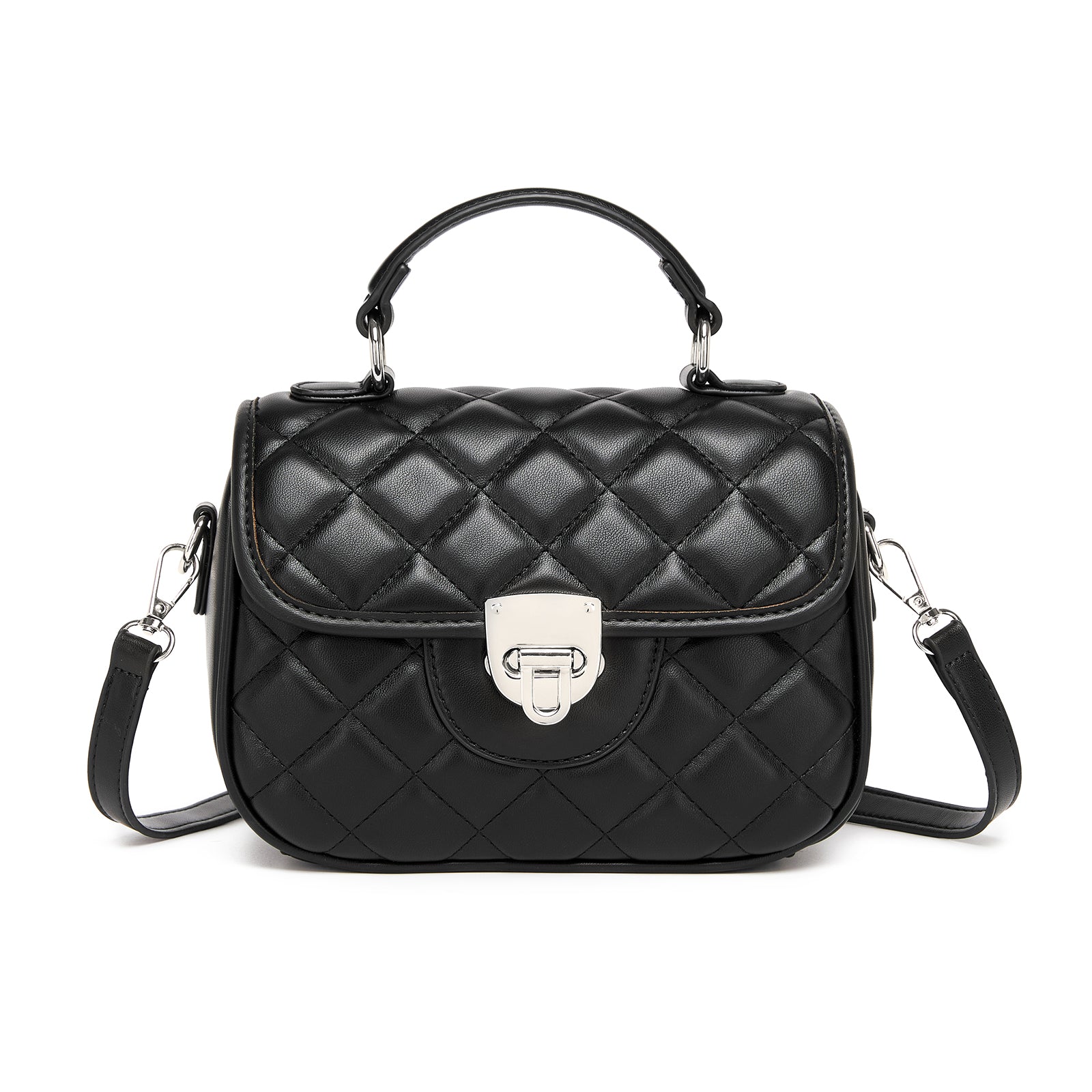 Miss Lulu Practical Quilted PU Leather Crossbody Handbag with Secure Lock and Everyday Storage - Black