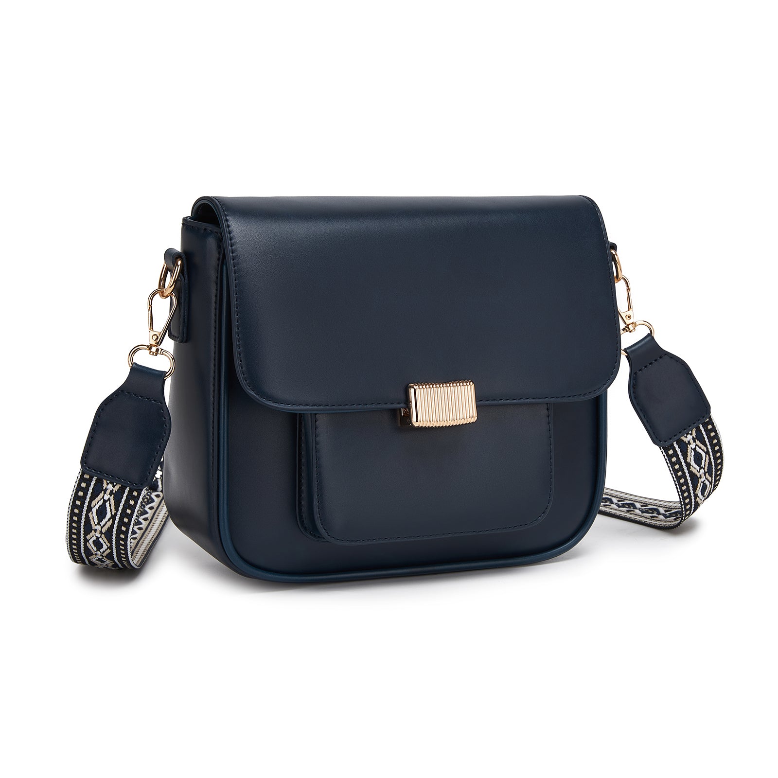 Miss Lulu Chic Fashion PU Crossbody Shoulder Bag with Detachable Woven Strap for Women - Navy