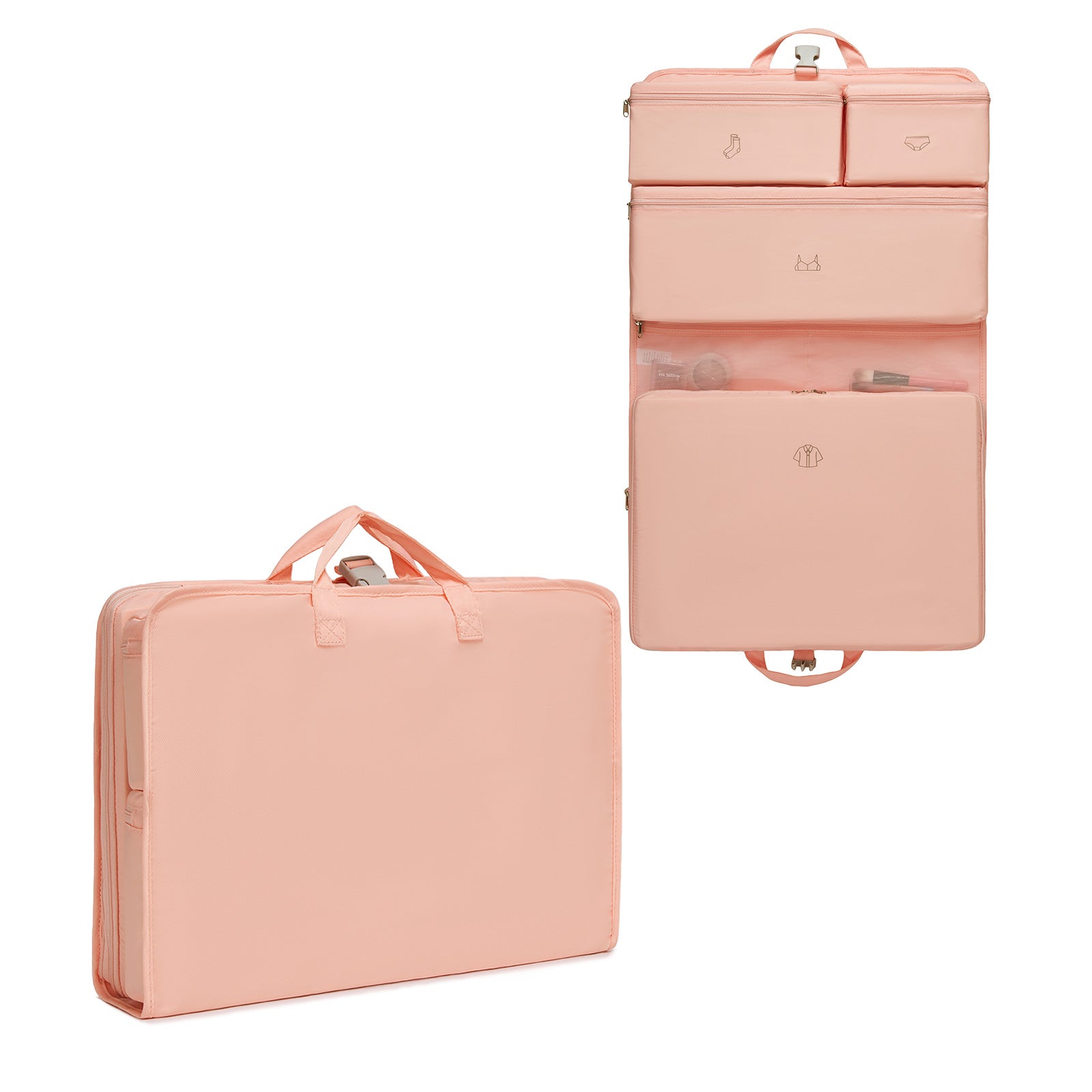 Kono 6-in-1 Hanging Travel Organiser Bag, Portable Foldable Packing Cubes Set with Trolley Sleeve - Pink
