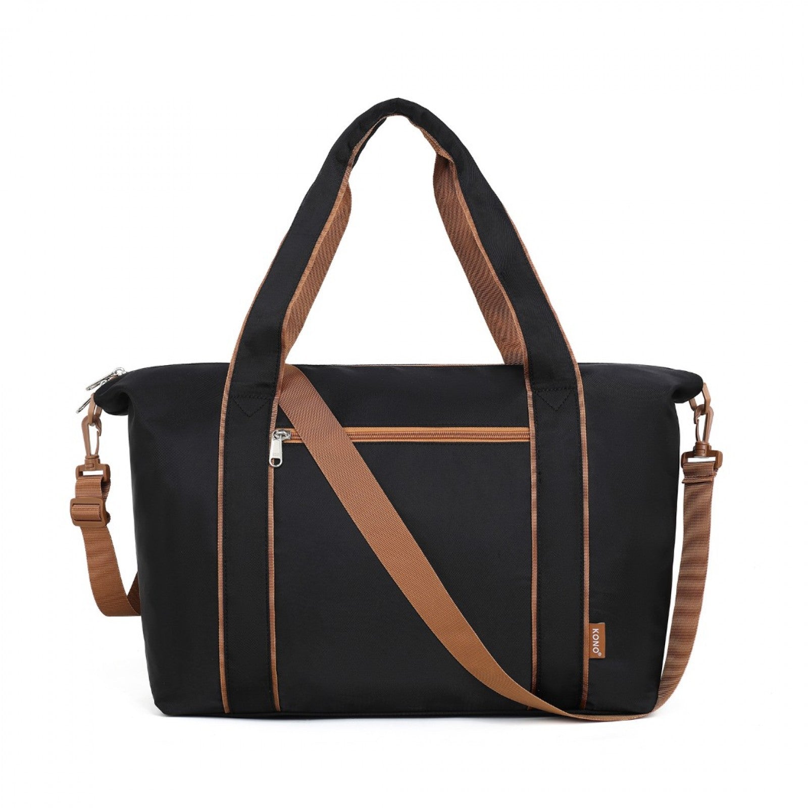 Kono Lightweight Waterproof Weekender Tote Bag Foldable Cabin Flight Duffel Ideal for Underseat Carry-On Travel - Black and Brown