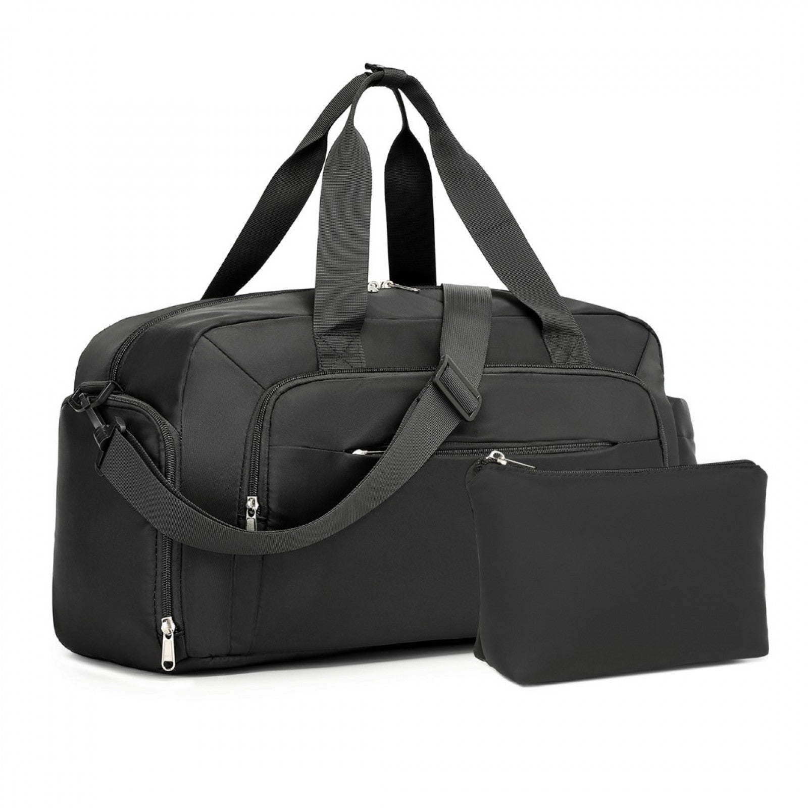 Kono Versatile Multi-Compartment Travel Weekend Bag Two-Piece Set with Shoe Compartment and Cosmetic Pouch - Black