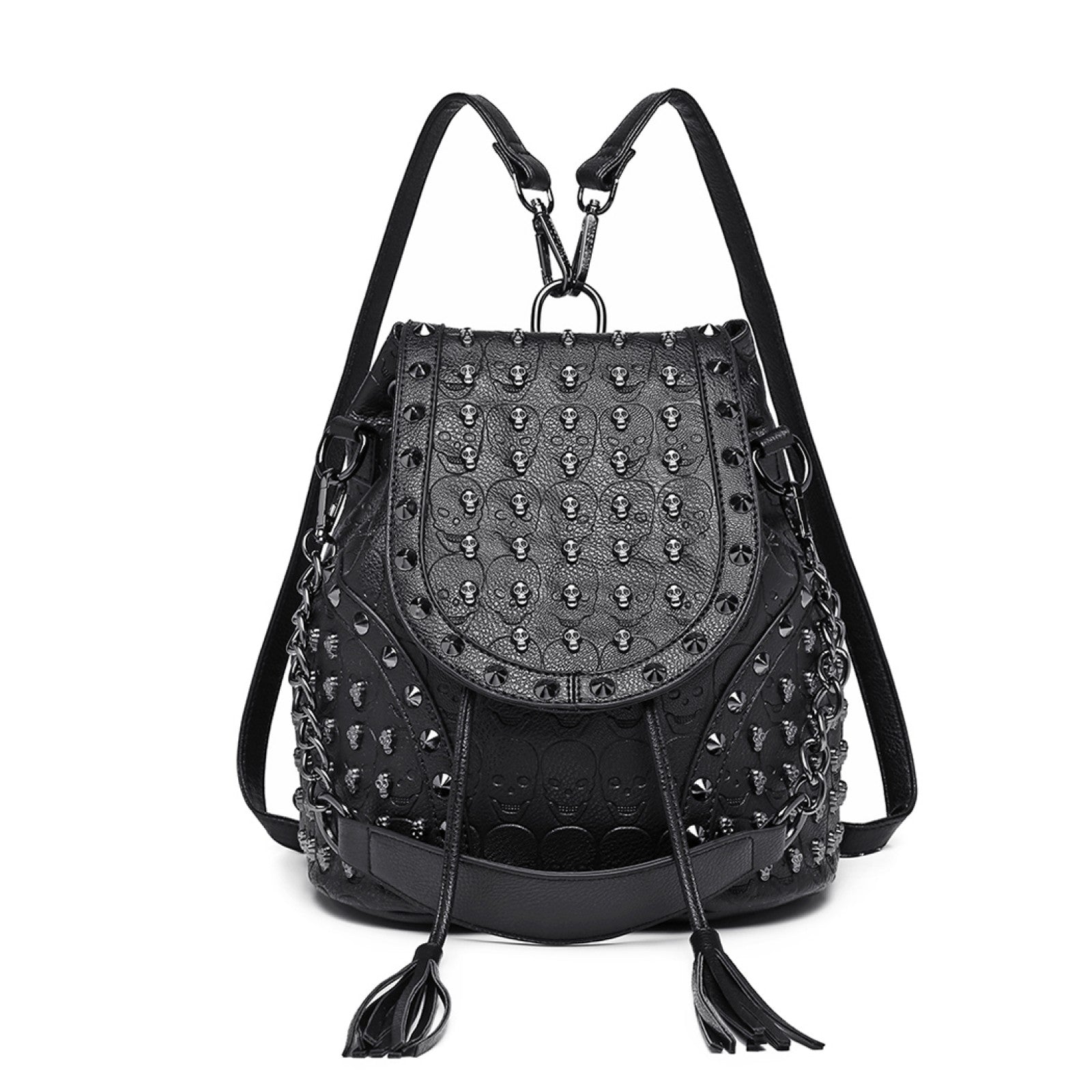 Miss Lulu Skull Studded Backpack Shoulder Bag - Black