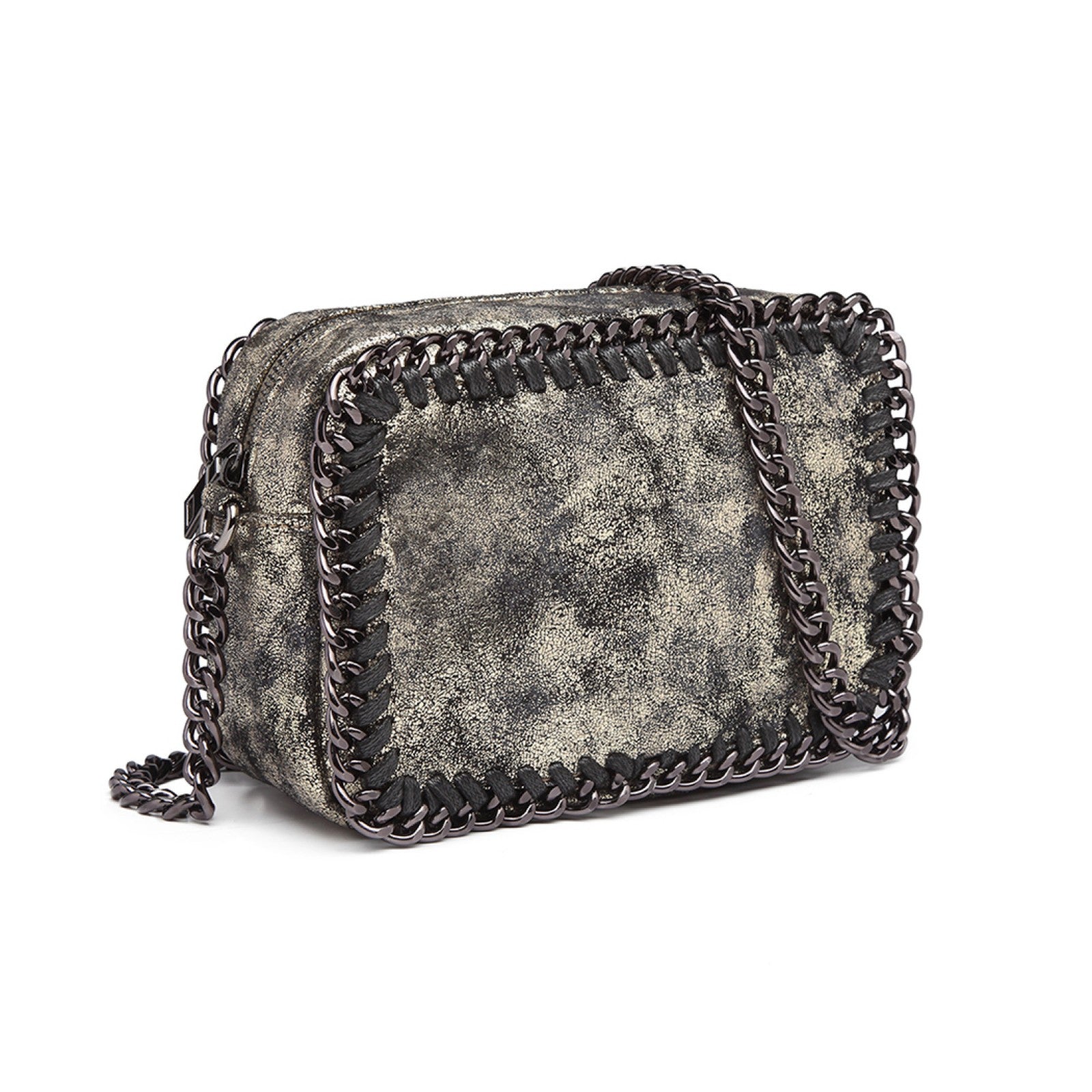 Miss Lulu Metallic Effect Leather Look Chain Shoulder Bag - Gold