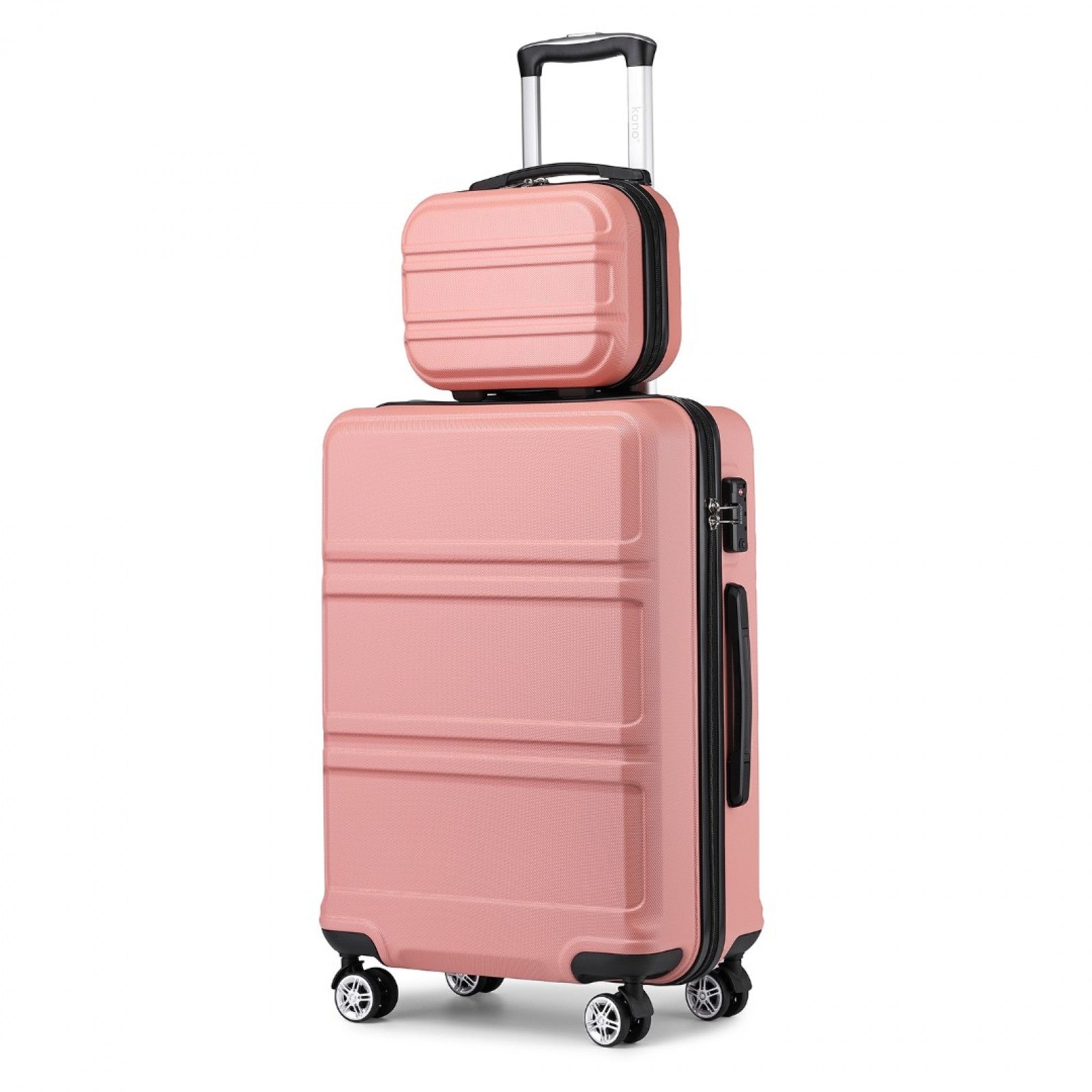 Kono ABS 4 Wheel Suitcase Set with Vanity Case - Nude