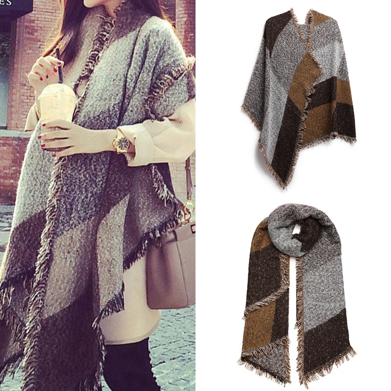 Women Ladies Fashion Plaid Scarf Blanket Winter Warm Wrap Shawl - Coffee