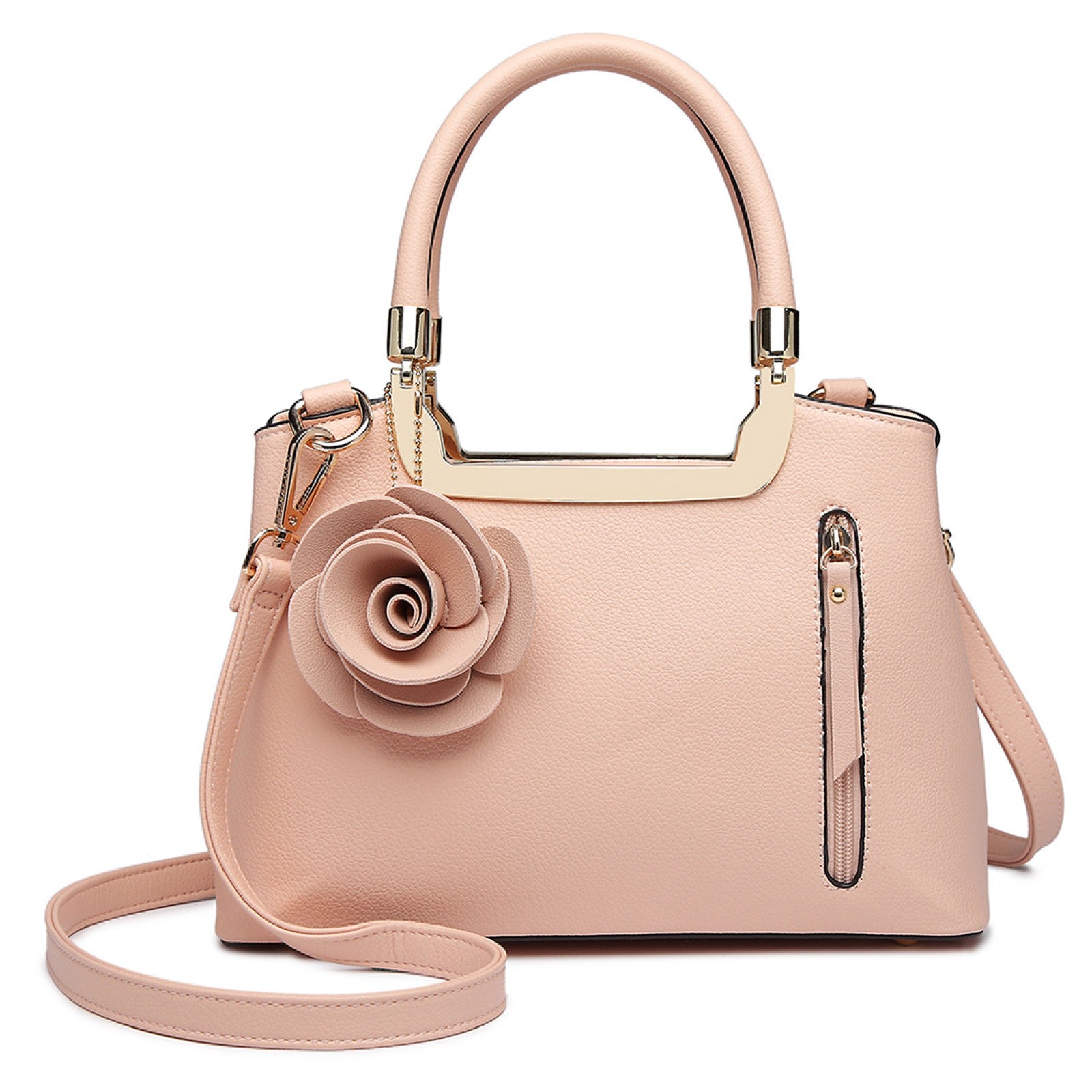MISS LULU PU LEATHER ROSE HANGING ORNAMENT HANDBAG - PINK