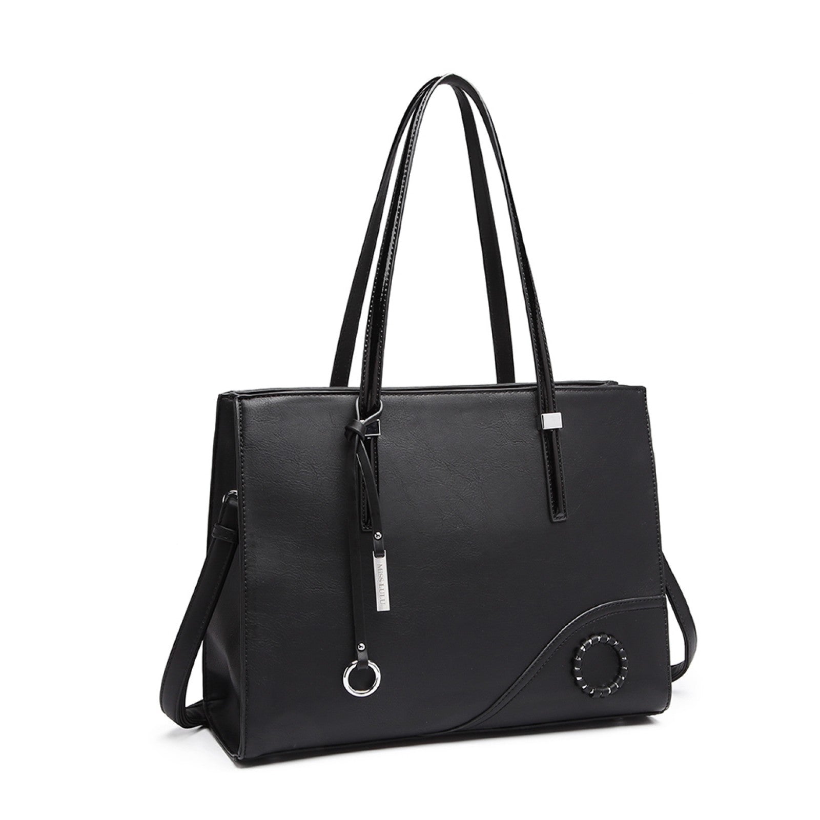 Miss Lulu Glossy Detail Shoulder Bag - Black
