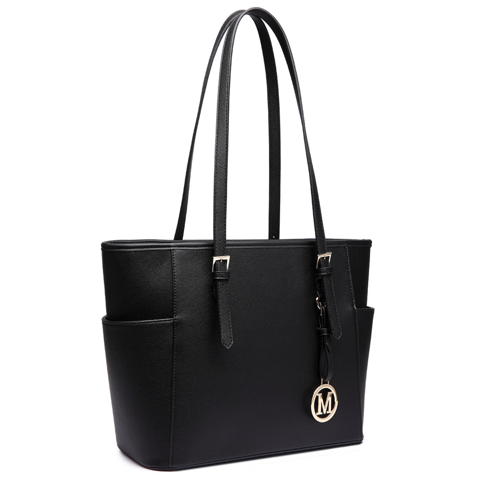 Miss Lulu Faux Leather Adjustable Handle Tote Bag - Black