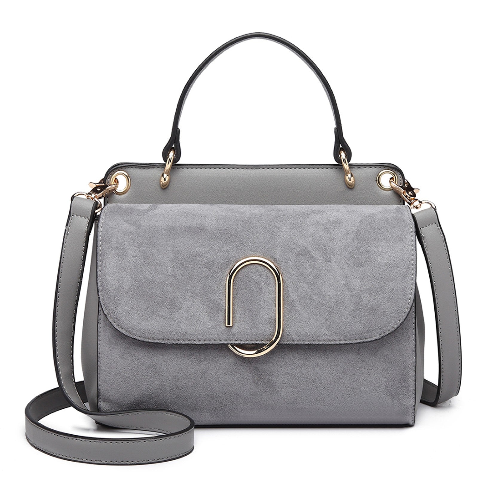 MISS LULU STYLISH LADIES LEATHER HANDBAG SHOULDER BAG GREY