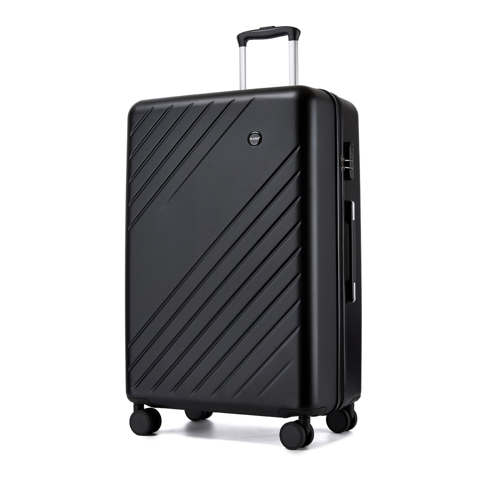 Kono 28 Inch Large ABS+PC Hard Shell Checked Luggage, Spacious Diagonal Stripe Travel Suitcase with Silent Wheels & Combination Lock  - Black