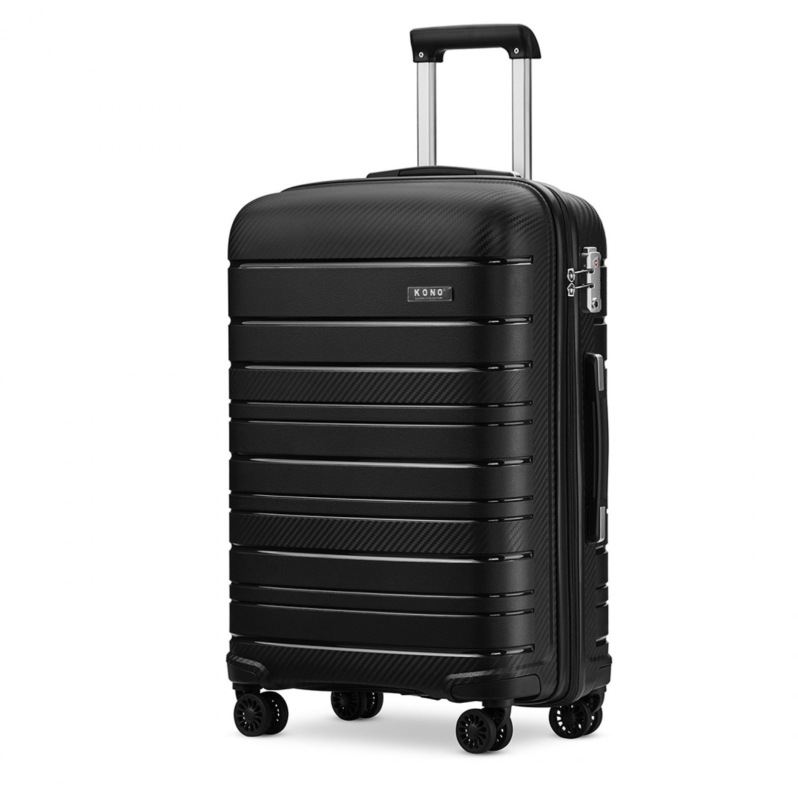 Kono 20 Inch Multi Texture Hard Shell PP Suitcase - Classic Collection - Black