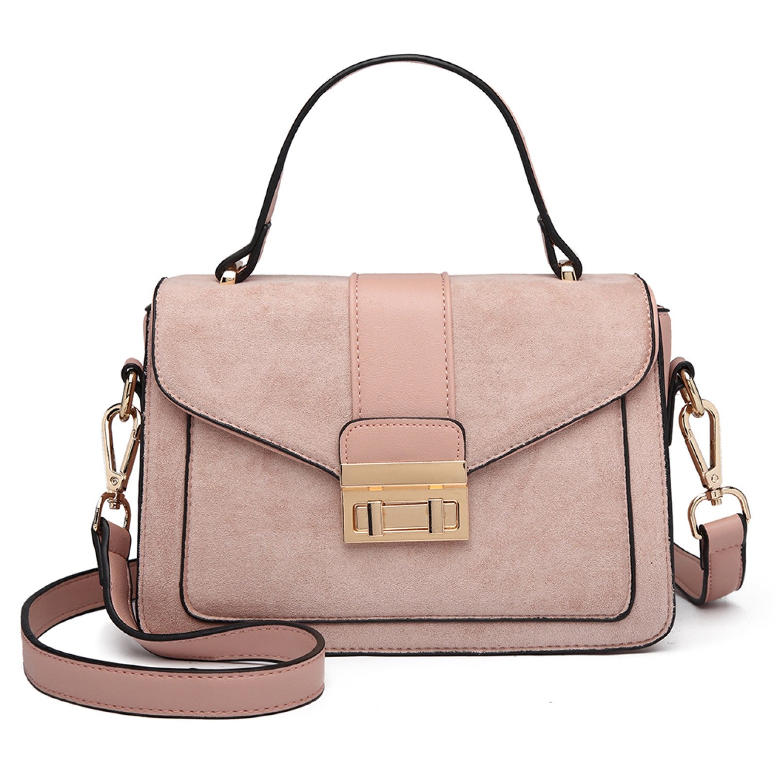 Miss Lulu Matte PU Leather Midi Handbag Cross Body Bag - Pink