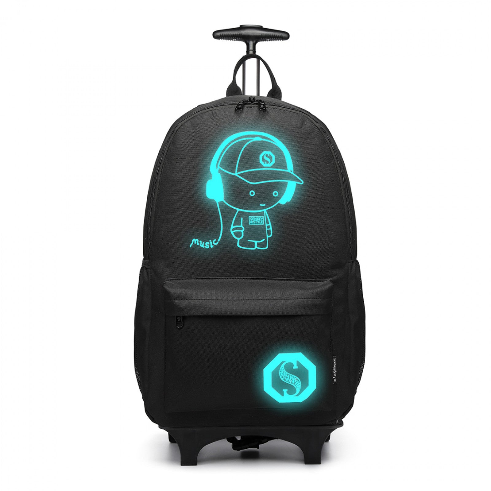 Kono Multi-functional Glow-in-the-Dark Trolley Backpack - Black