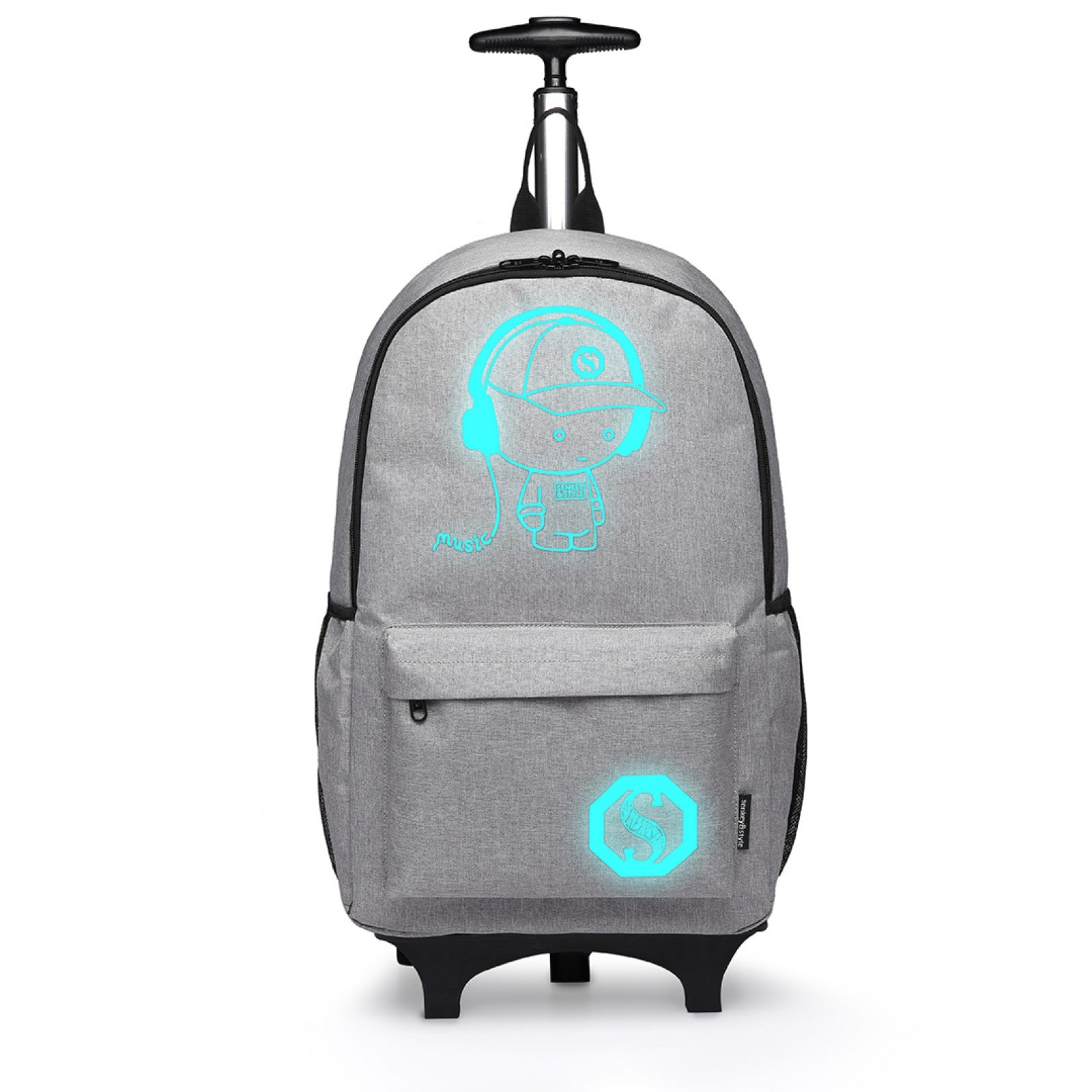 Kono Multi-functional Glow-in-the-Dark Trolley Backpack - Grey