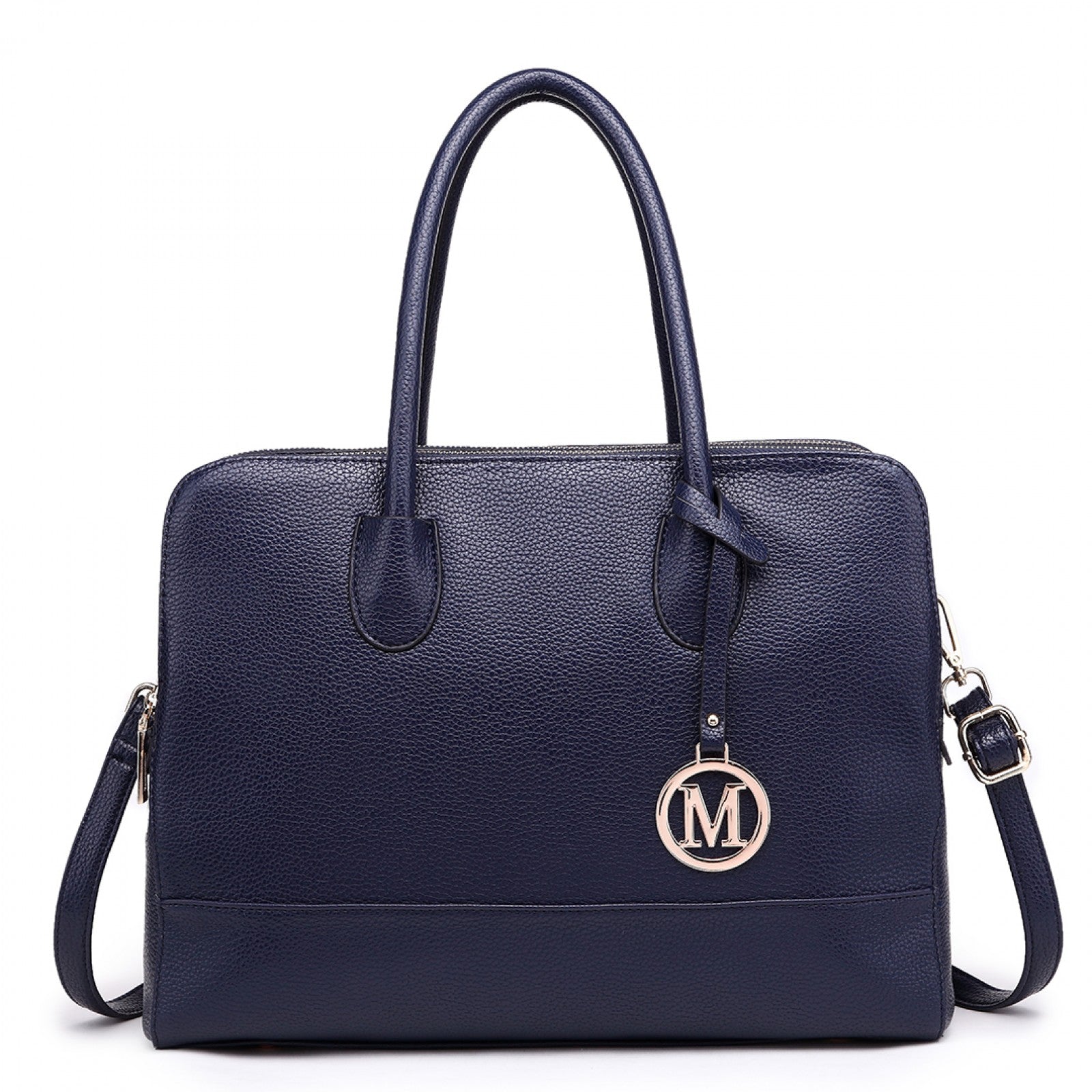 Miss Lulu Textured PU Leather Medium Size Classic Tote Bag Shoulder Bag Navy