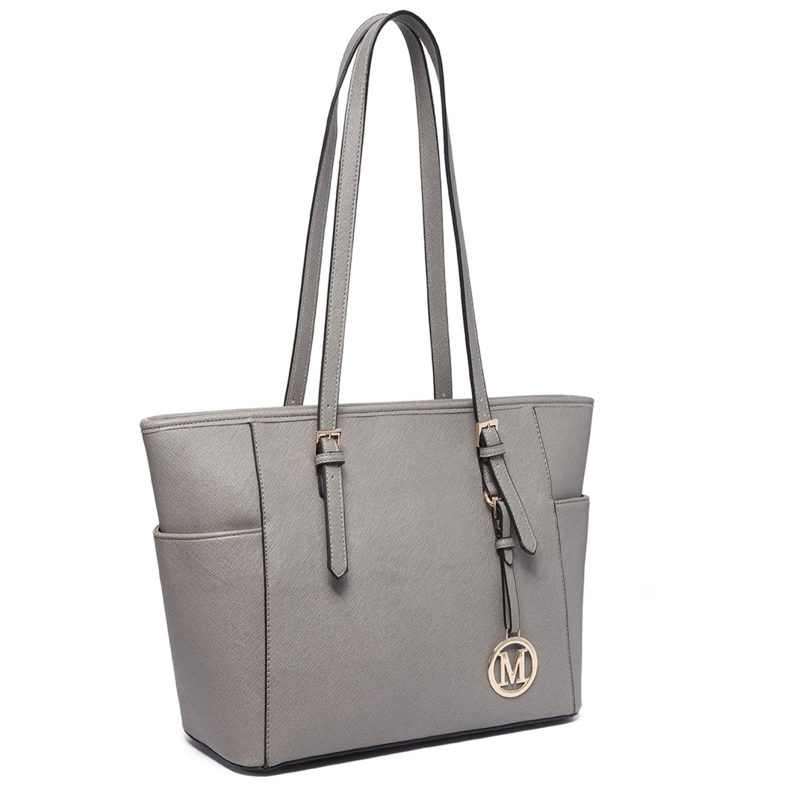 Miss Lulu Faux Leather Adjustable Handle Tote Bag - Grey
