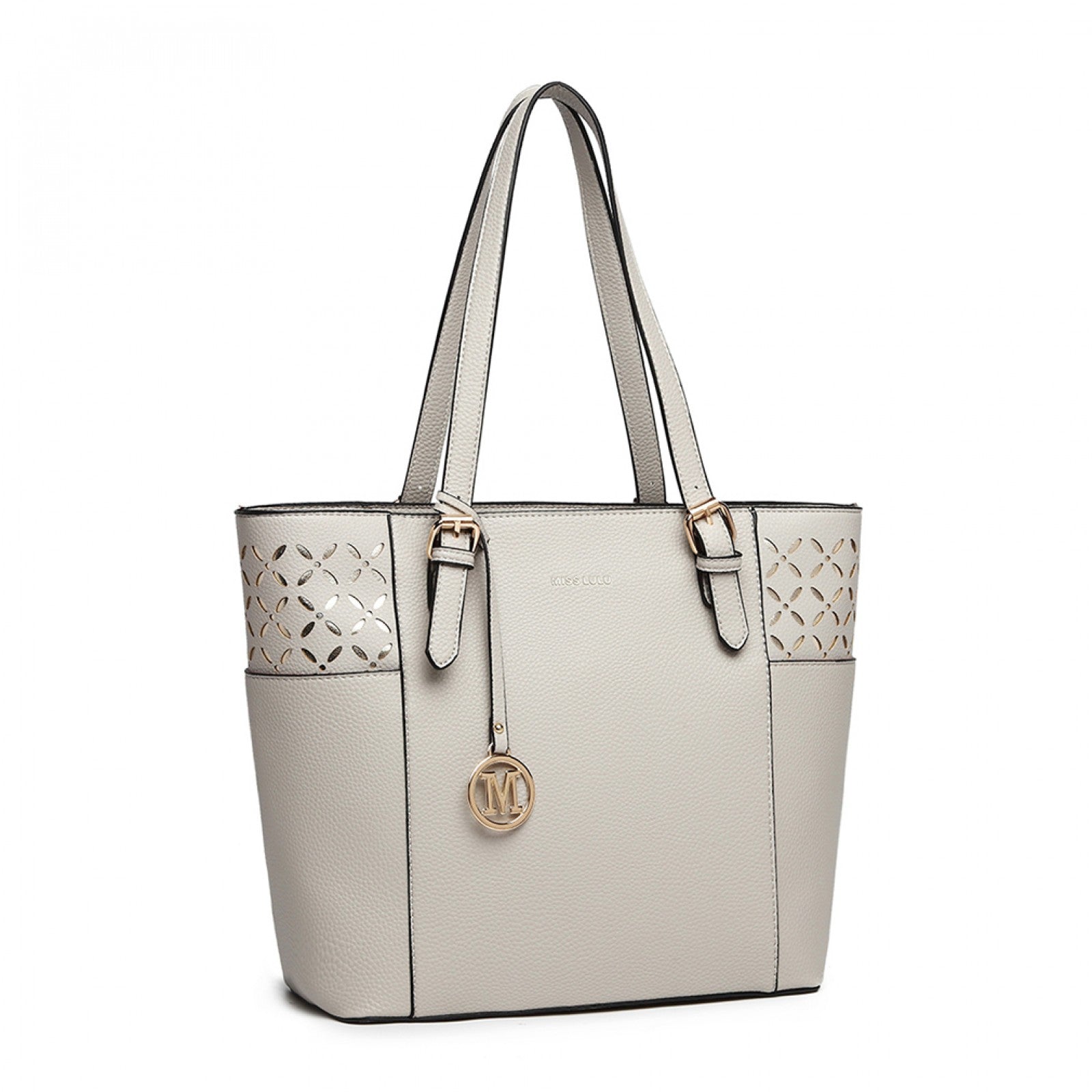 MISS LULU LASER CUT OUT TOTE SHOPPER BAG - GREY