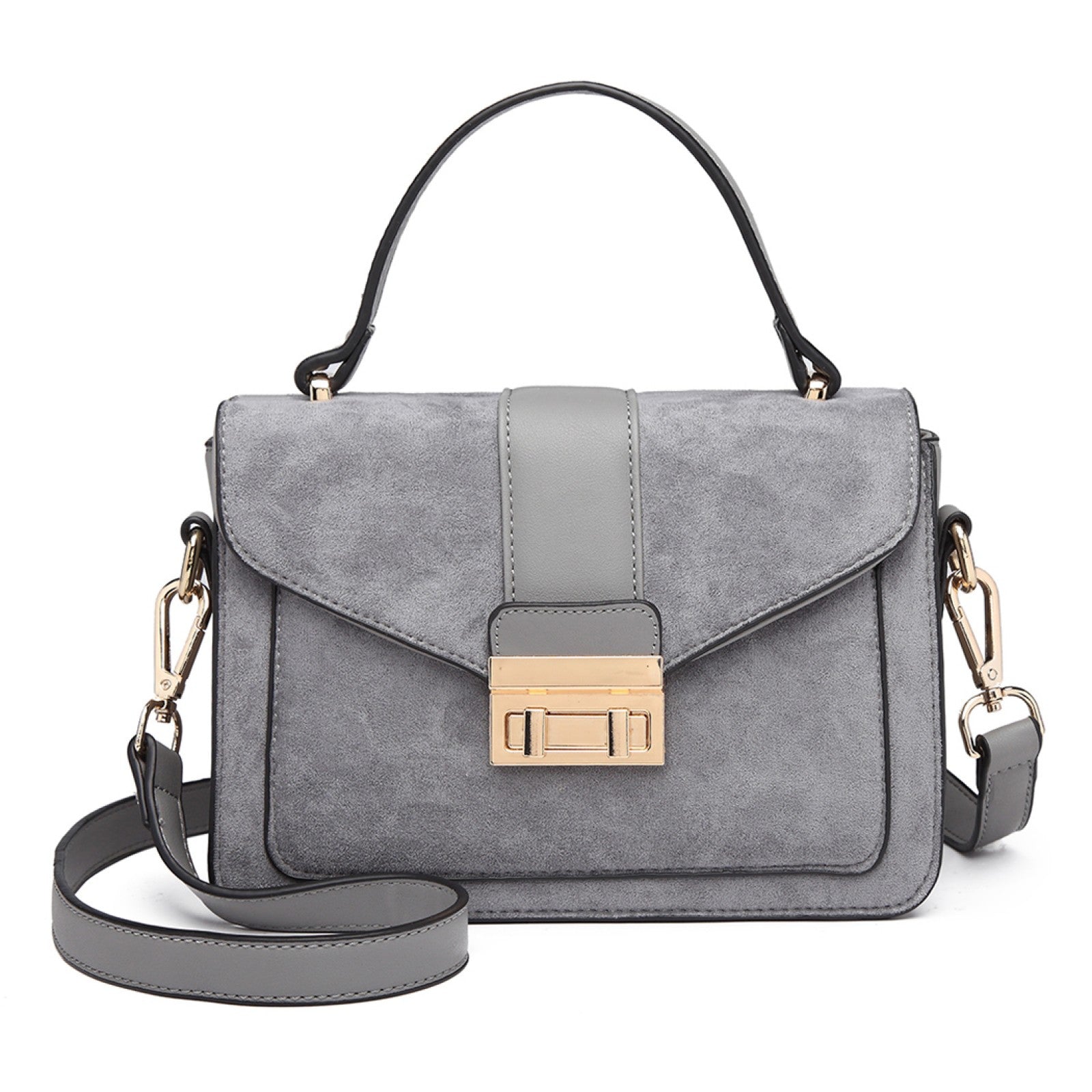 Miss Lulu Matte PU Leather Midi Handbag Cross Body Bag - Grey