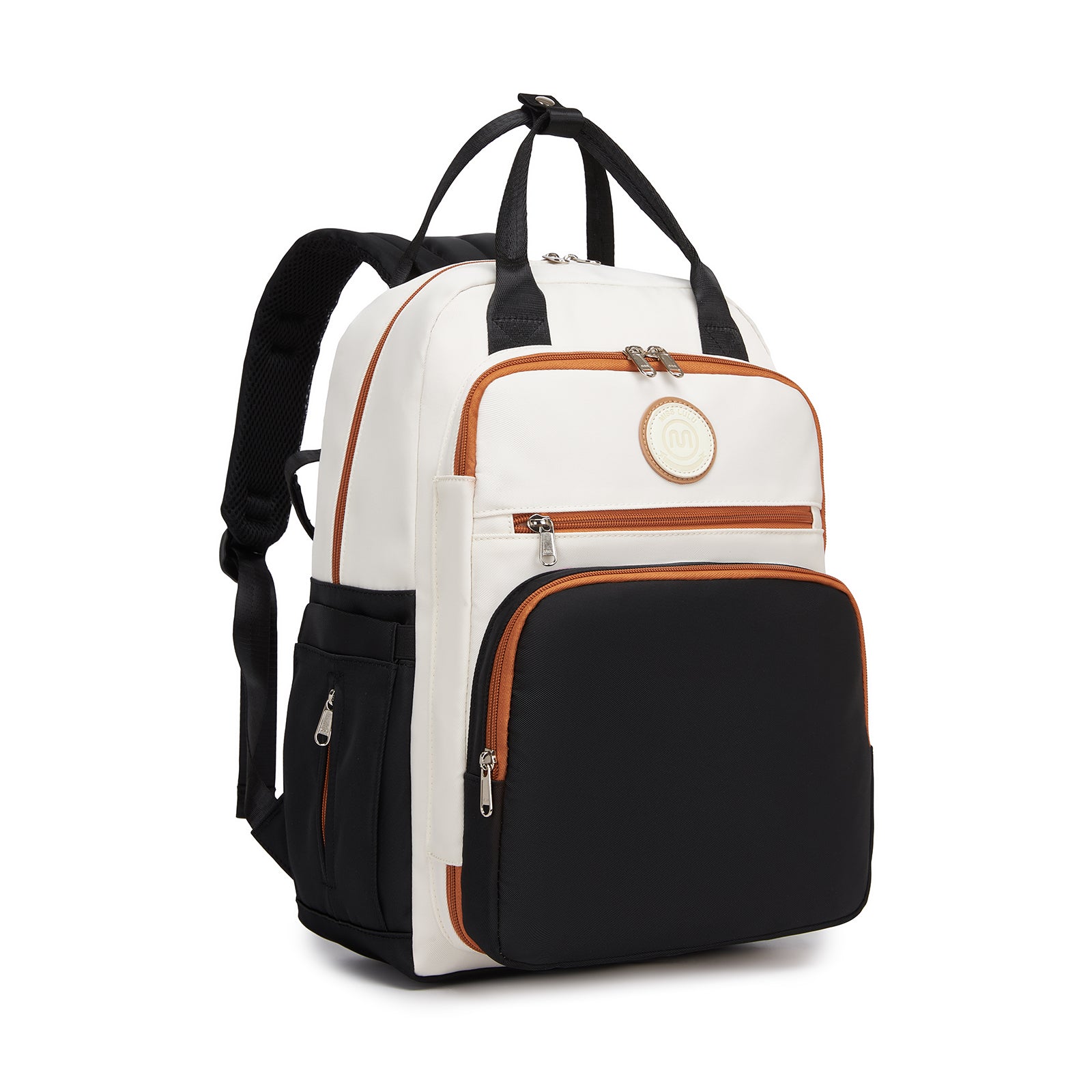Miss Lulu Stylish Multifunctional Baby Changing Backpack with Insulated Bottle Holders, Stroller Clips & Trolley Sleeve for Everyday & Travel - Black and Beige