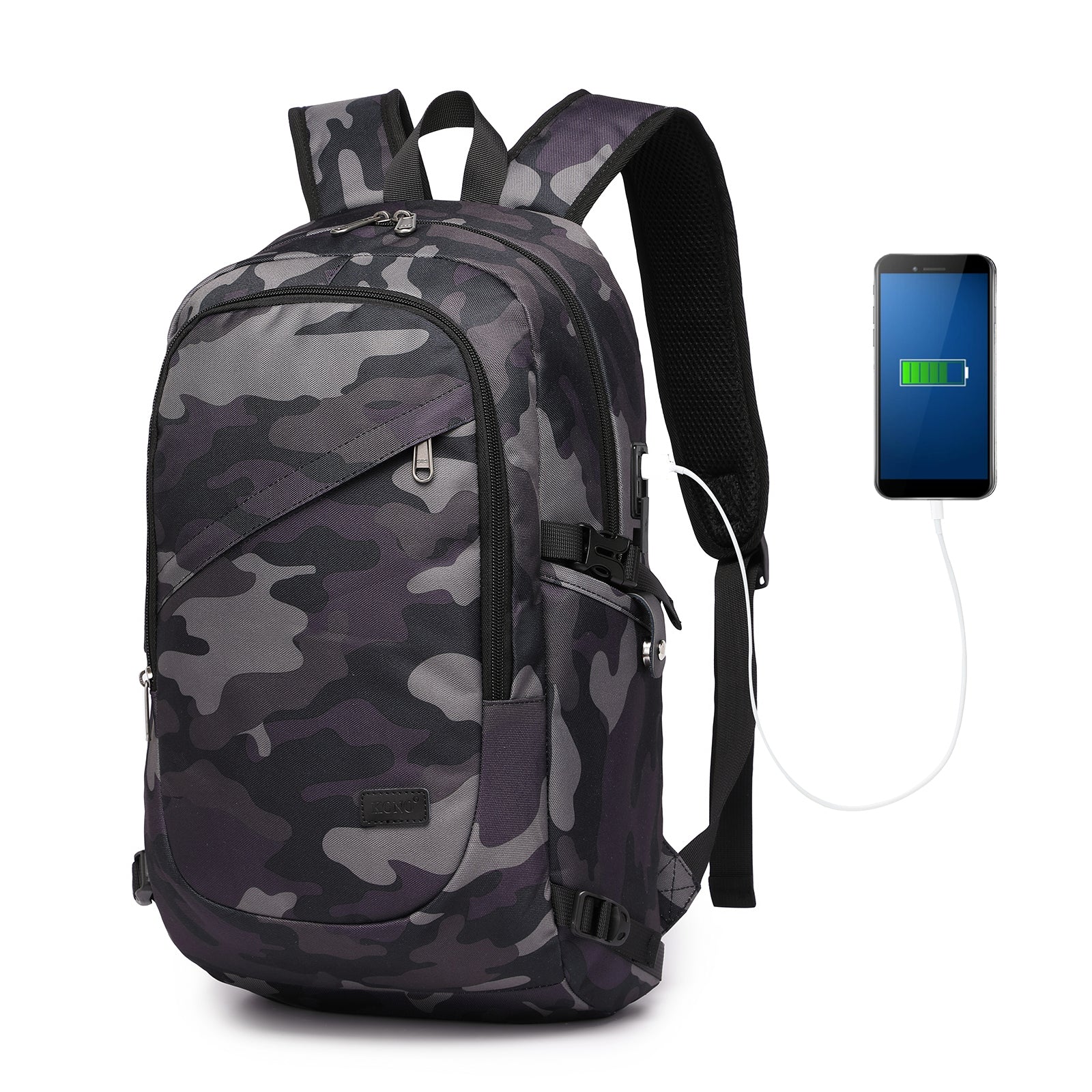 Kono Minimalist Design Tech Backpack with USB & Type-C Port and Laptop Compartment - Camo