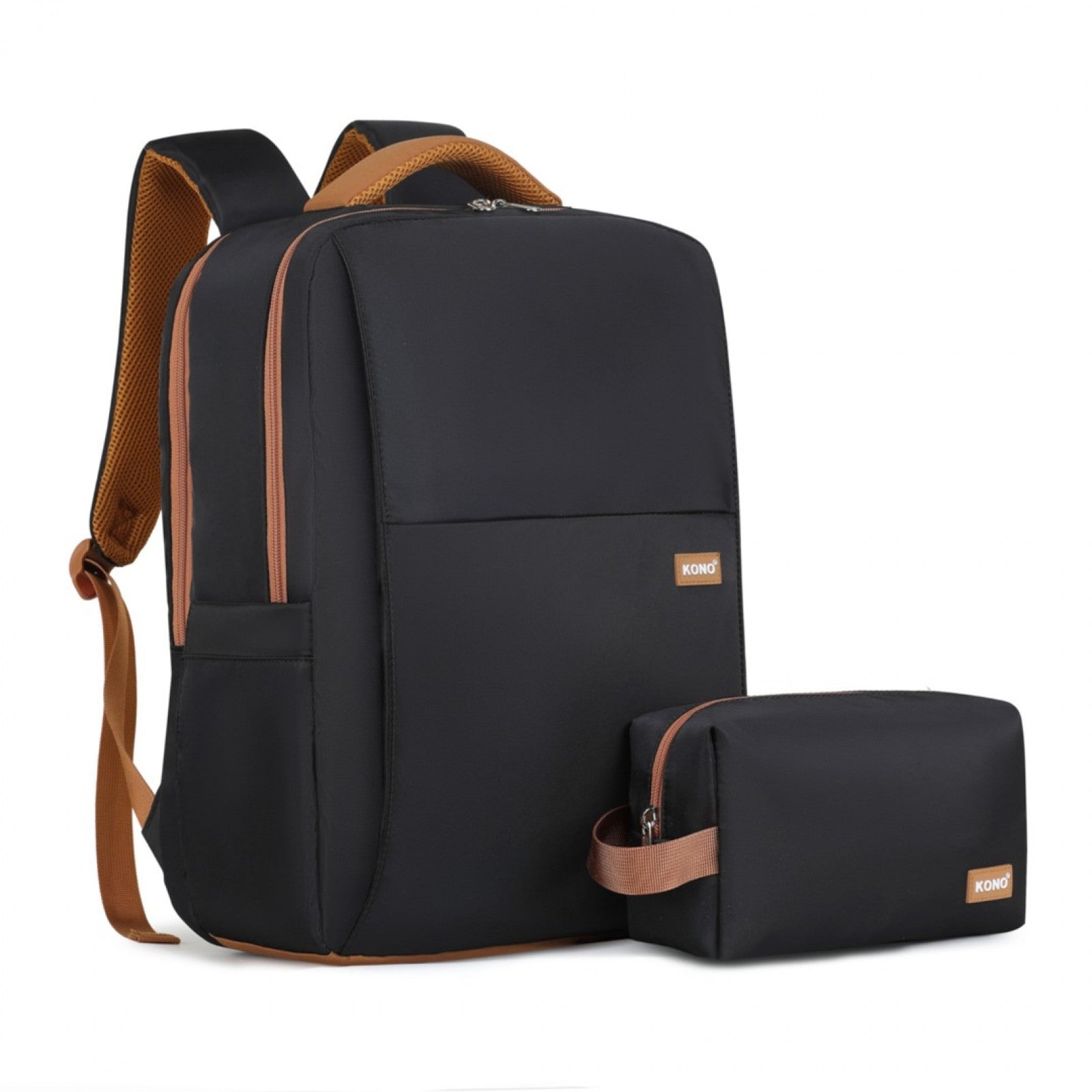 Kono Water-Resistant Laptop Backpack with USB Charging Business Rucksack for Travel Commuter Features Includes Matching Pouch 2 Pc Set - Black And Brown