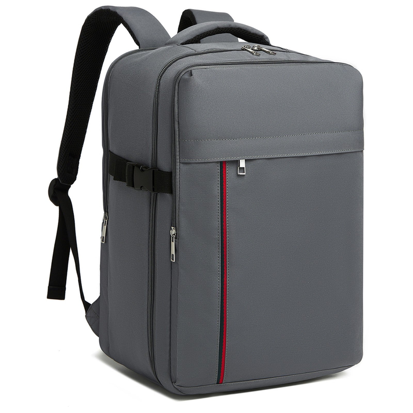Kono 20L Cabin Backpack with Red Trim for 15.6” Laptop – Water-Resistant Travel Daypack with Luggage Strap - Grey