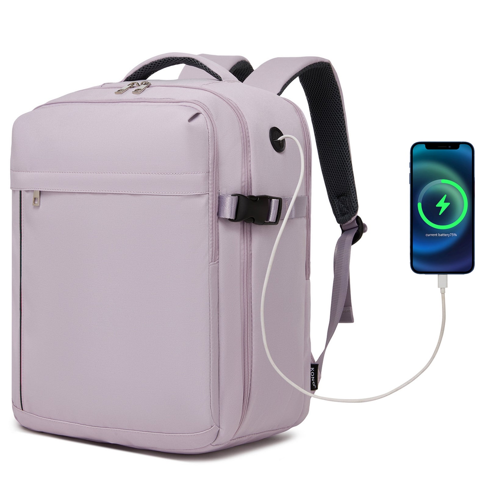 Kono Spacious and Organised Personal-Item Backpack (40×30×20) with 15.6" Laptop Sleeve, Clamshell Main - Purple