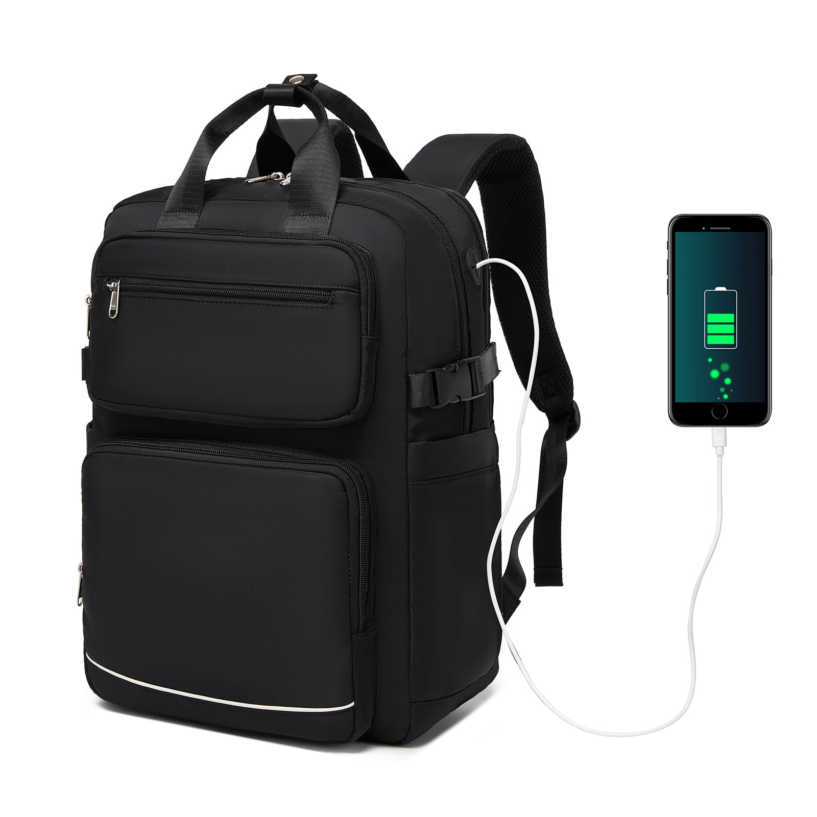 Kono Spacious Water-Resistant Laptop Backpack for Travel & Commuting - 15.6" Padded Laptop Compartment, Reflective Strip - Black