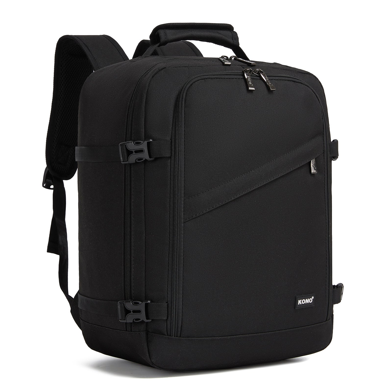 Kono Flexible Cabin Backpack 30×20×40-Fits 15.6" Laptop, Clamshell Access-Great for Holidays, Work Trips & Commuting - Black