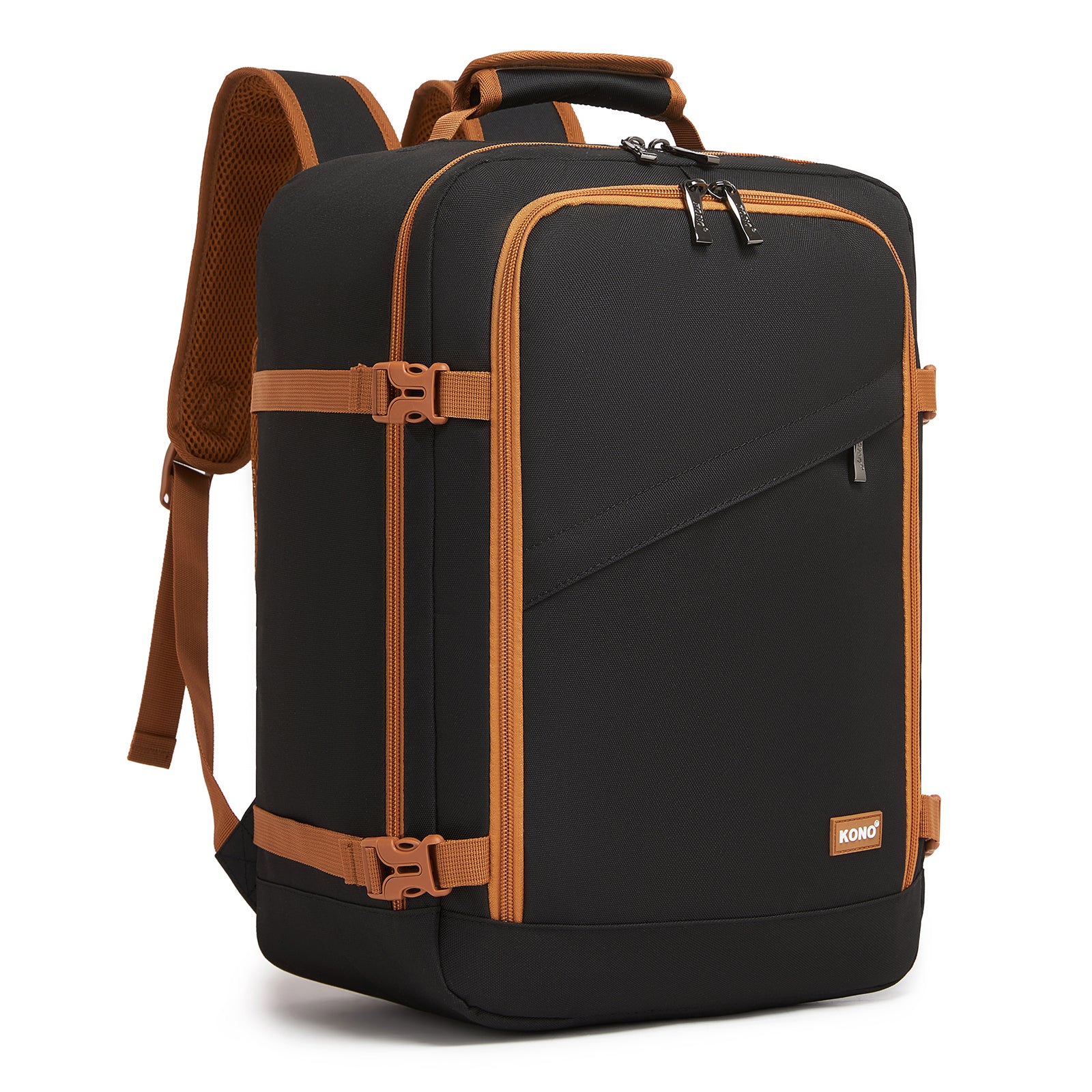 Kono Flexible Cabin Backpack 30×20×40-Fits 15.6" Laptop, Clamshell Access-Great for Holidays, Work Trips & Commuting - Black and Brown