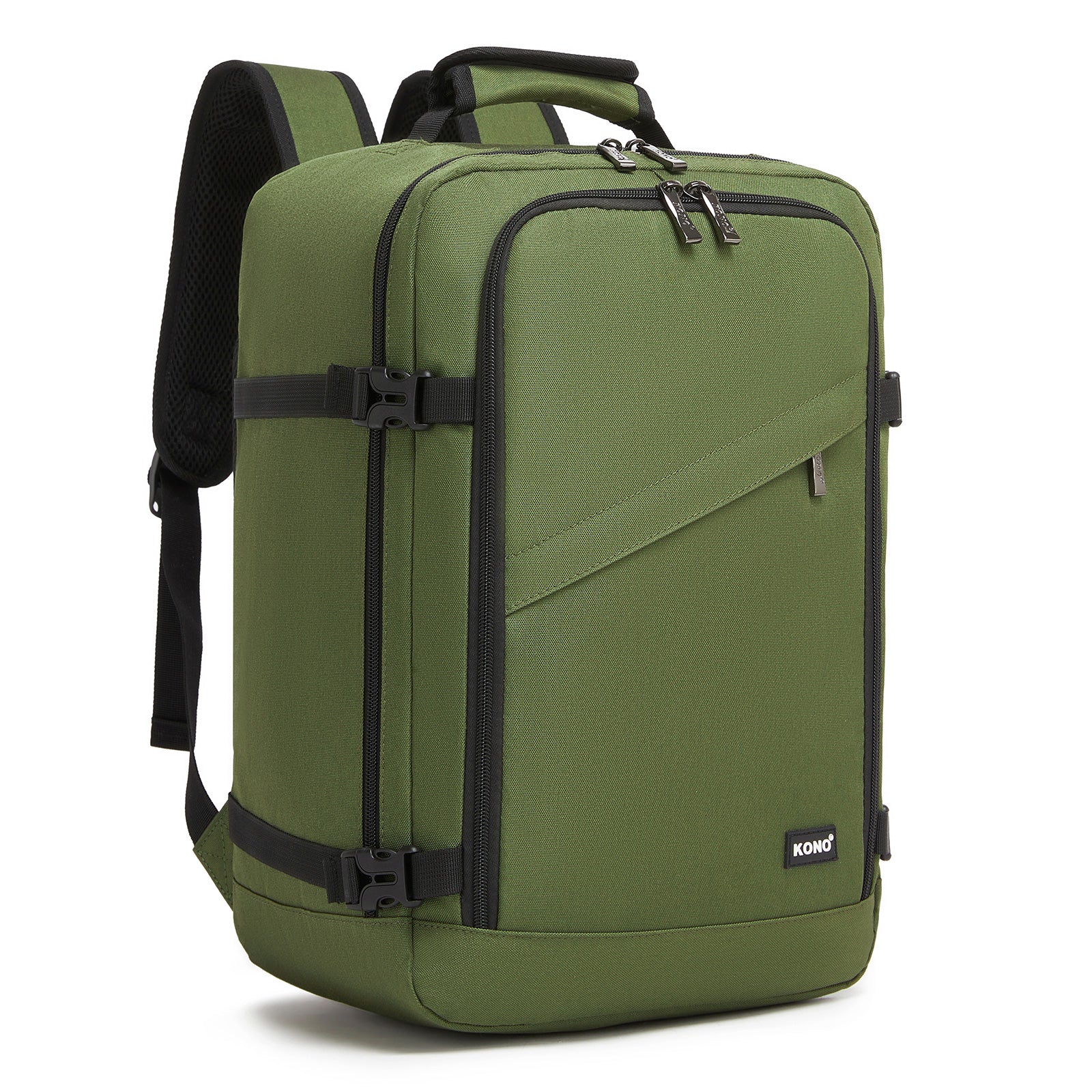 Kono Flexible Cabin Backpack 30×20×40-Fits 15.6" Laptop, Clamshell Access-Great for Holidays, Work Trips & Commuting - Green