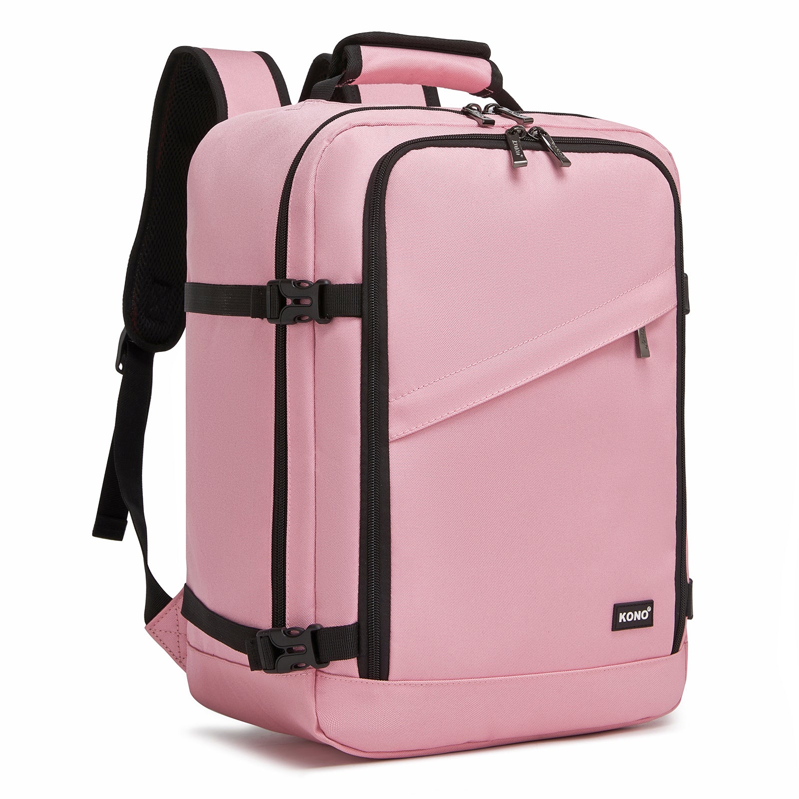 Kono Flexible Cabin Backpack 30×20×40-Fits 15.6" Laptop, Clamshell Access-Great for Holidays, Work Trips & Commuting - Pink