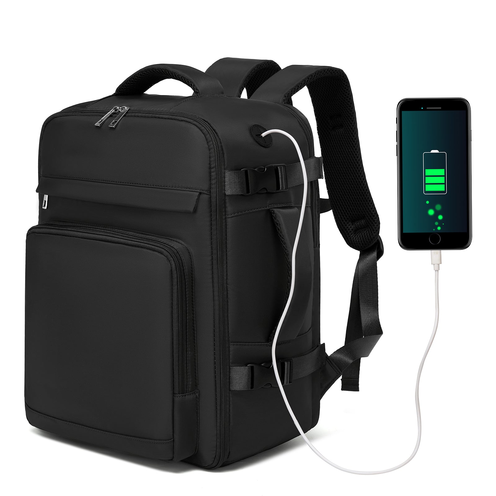 Kono Cabin Travel Backpack 40×20×30?cm – Water-Resistant, Multi-Compartment, Padded Laptop, Anti-Theft, Carry-On Tote - Black
