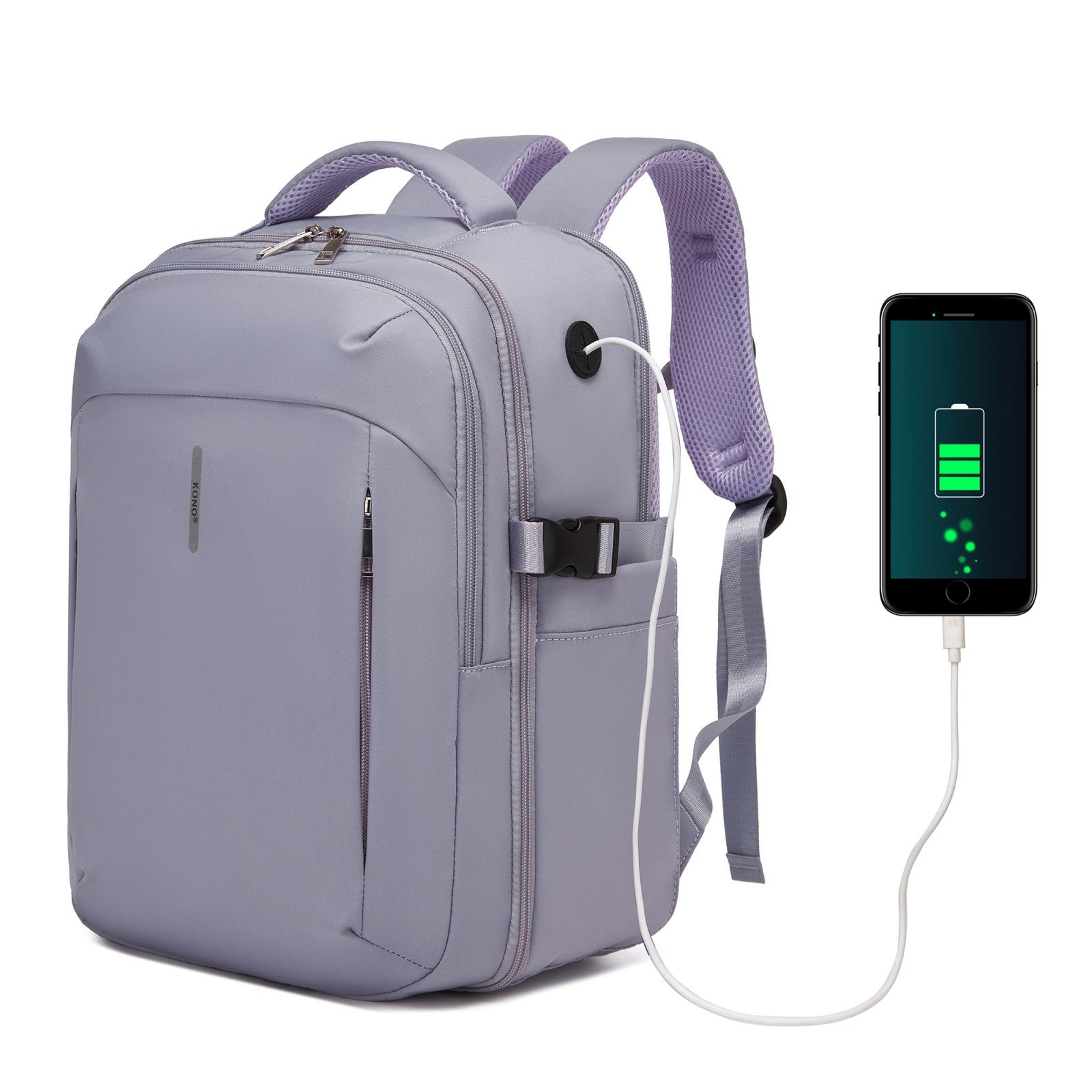 Kono Cabin Approved Carry On Backpack 40×30×20cm, Water Resistant 15.6 Inch Laptop Travel Rucksack with Dry-wet Separation Pouch - Purple