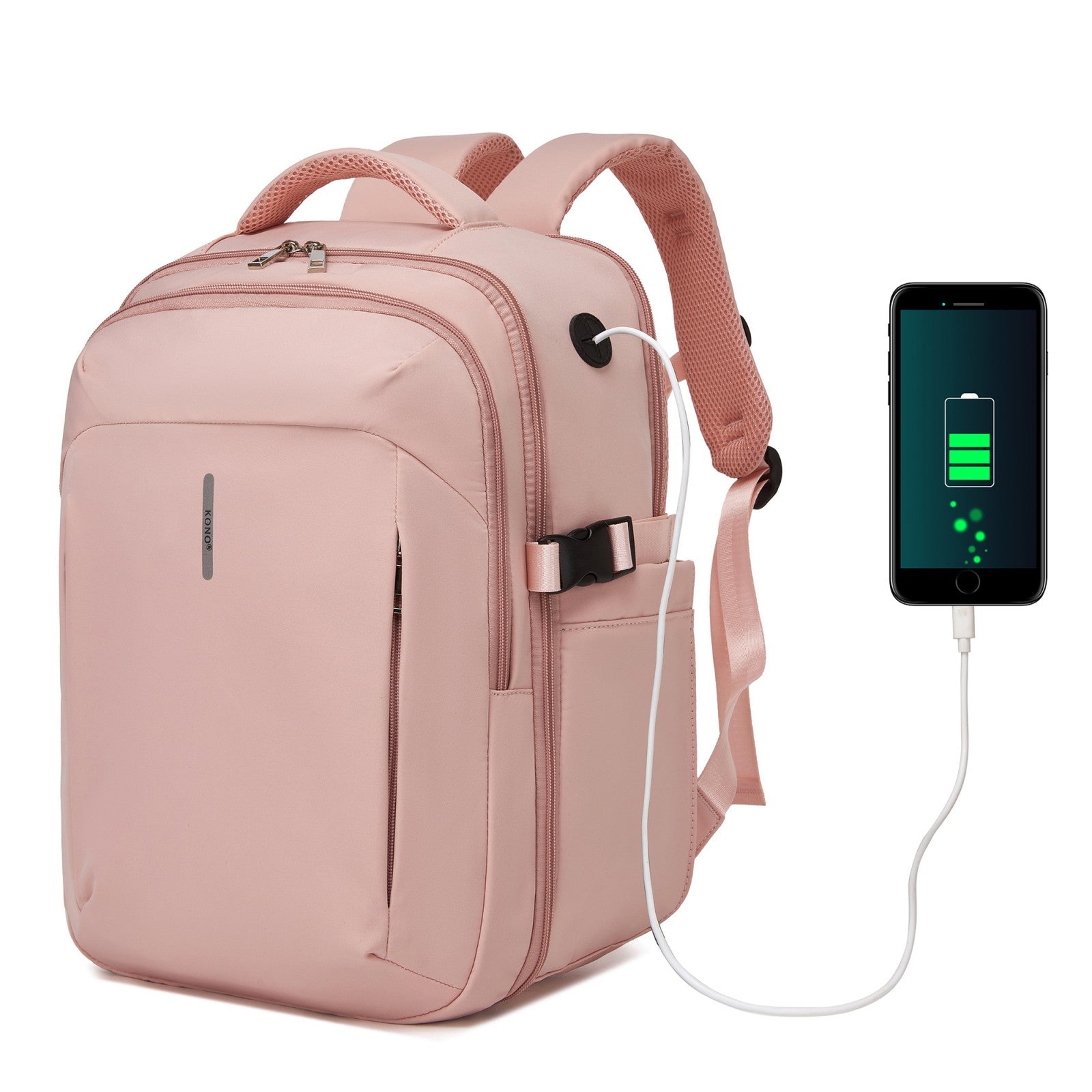 Kono Cabin Approved Carry On Backpack 40×30×20cm, Water Resistant 15.6 Inch Laptop Travel Rucksack with Dry-wet Separation Pouch - Pink