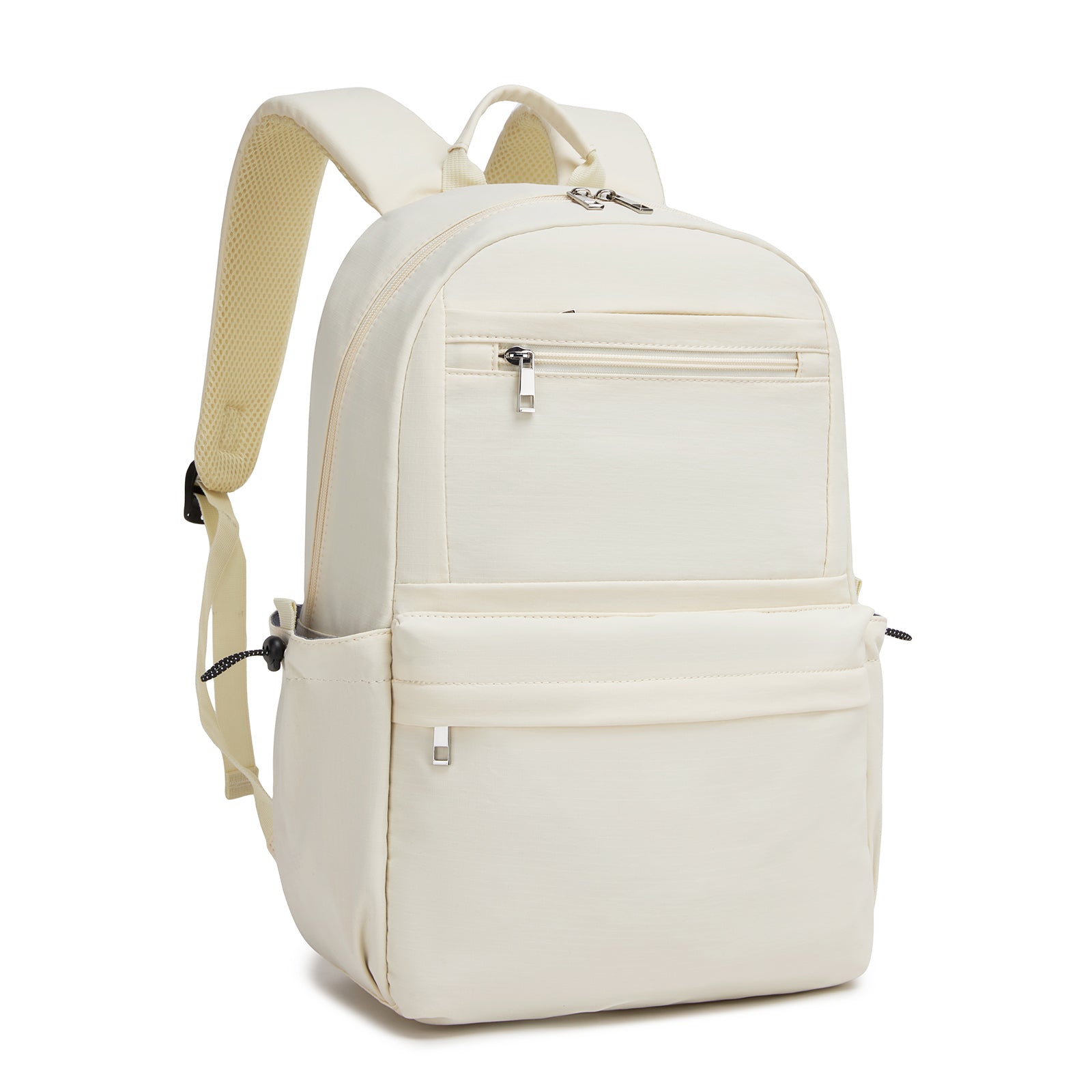 KONO Stylish Solid-Color Casual Backpack for School and Weekend Trips with Multi-Pocket Storage - Beige