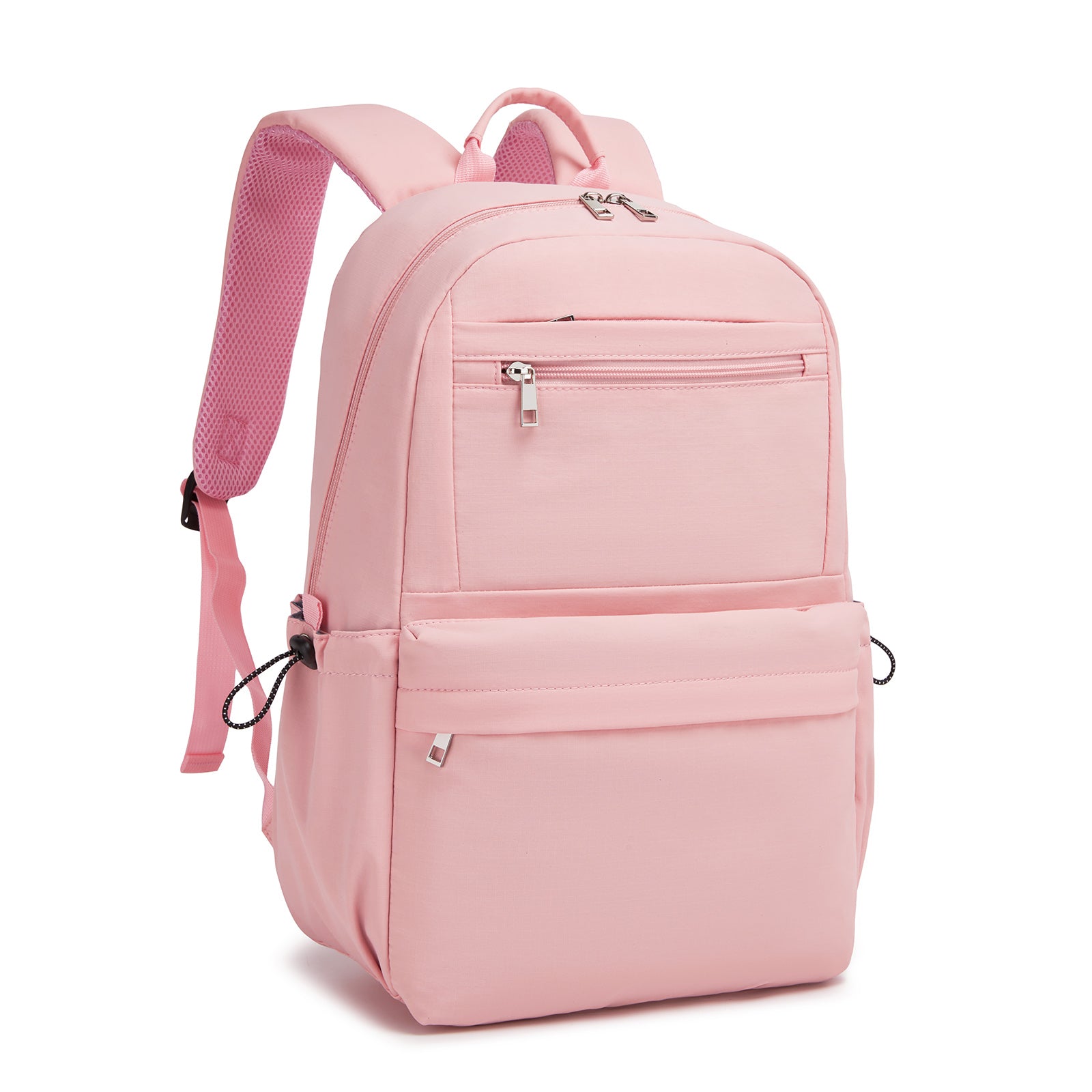 KONO Stylish Solid-Color Casual Backpack for School and Weekend Trips with Multi-Pocket Storage - Pink