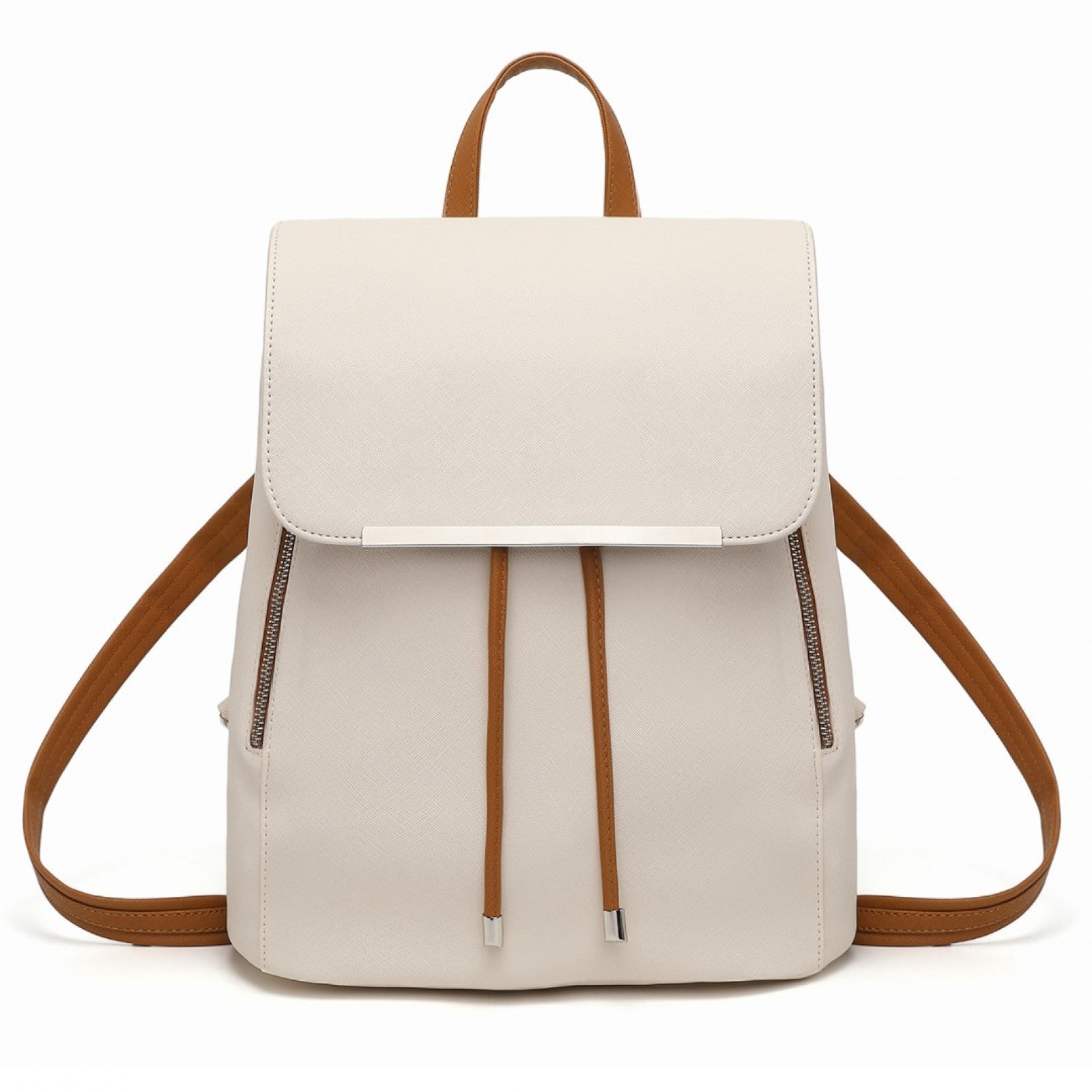 Miss Lulu Stylish Faux Leather Backpack Secure Daypack with Magnetic Snap Closure Fashionable PU Leather Travel Bag - Beige And Brown
