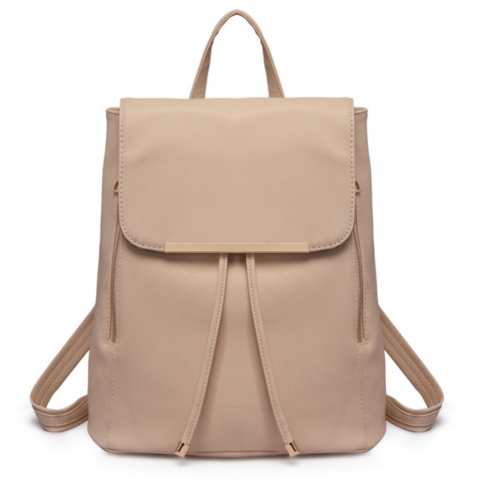 Miss Lulu Stylish Faux Leather Backpack Secure Daypack with Magnetic Snap Closure Fashionable PU Leather Travel Bag - Beige