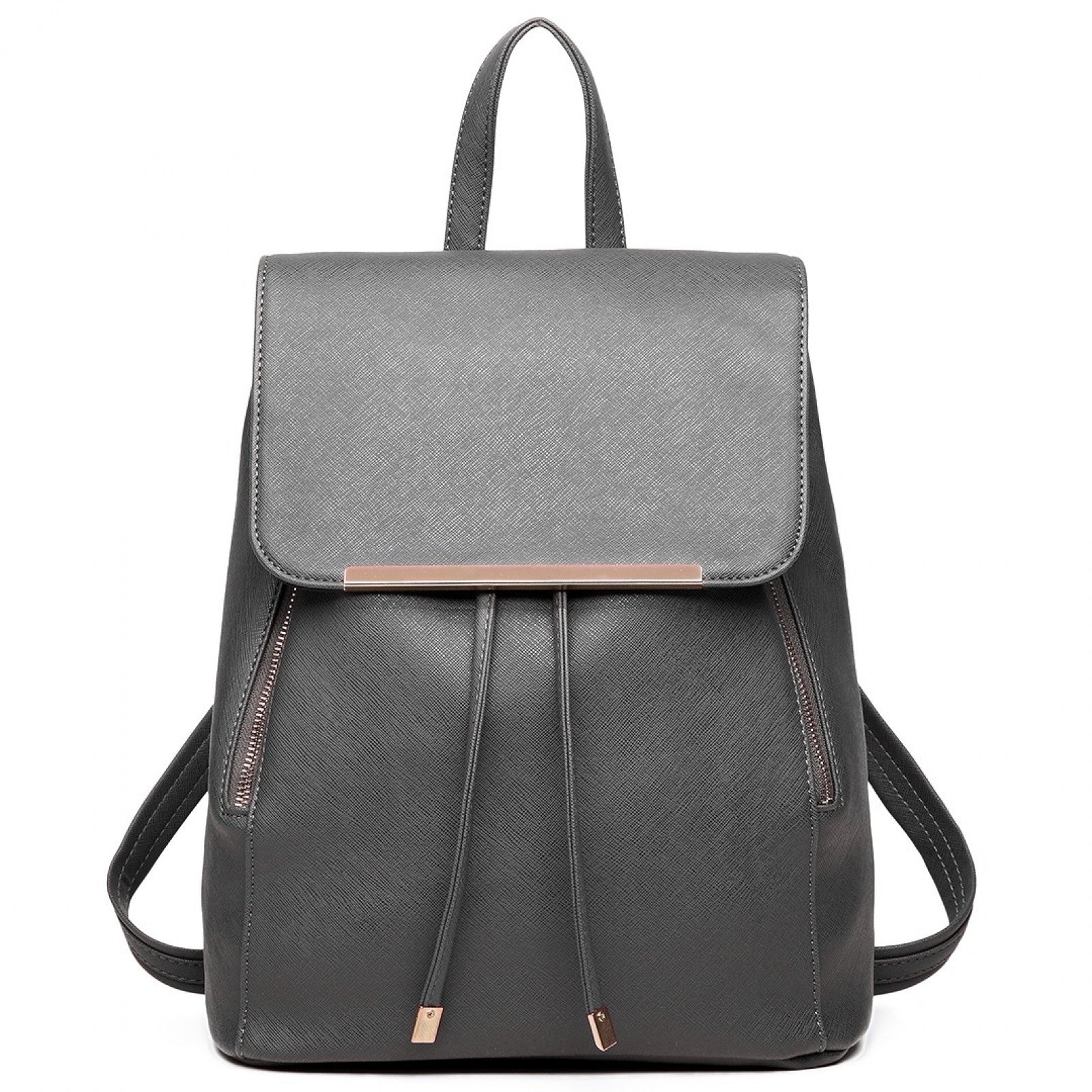 Miss Lulu Stylish Faux Leather Backpack Secure Daypack with Magnetic Snap Closure Fashionable PU Leather Travel Bag - Grey