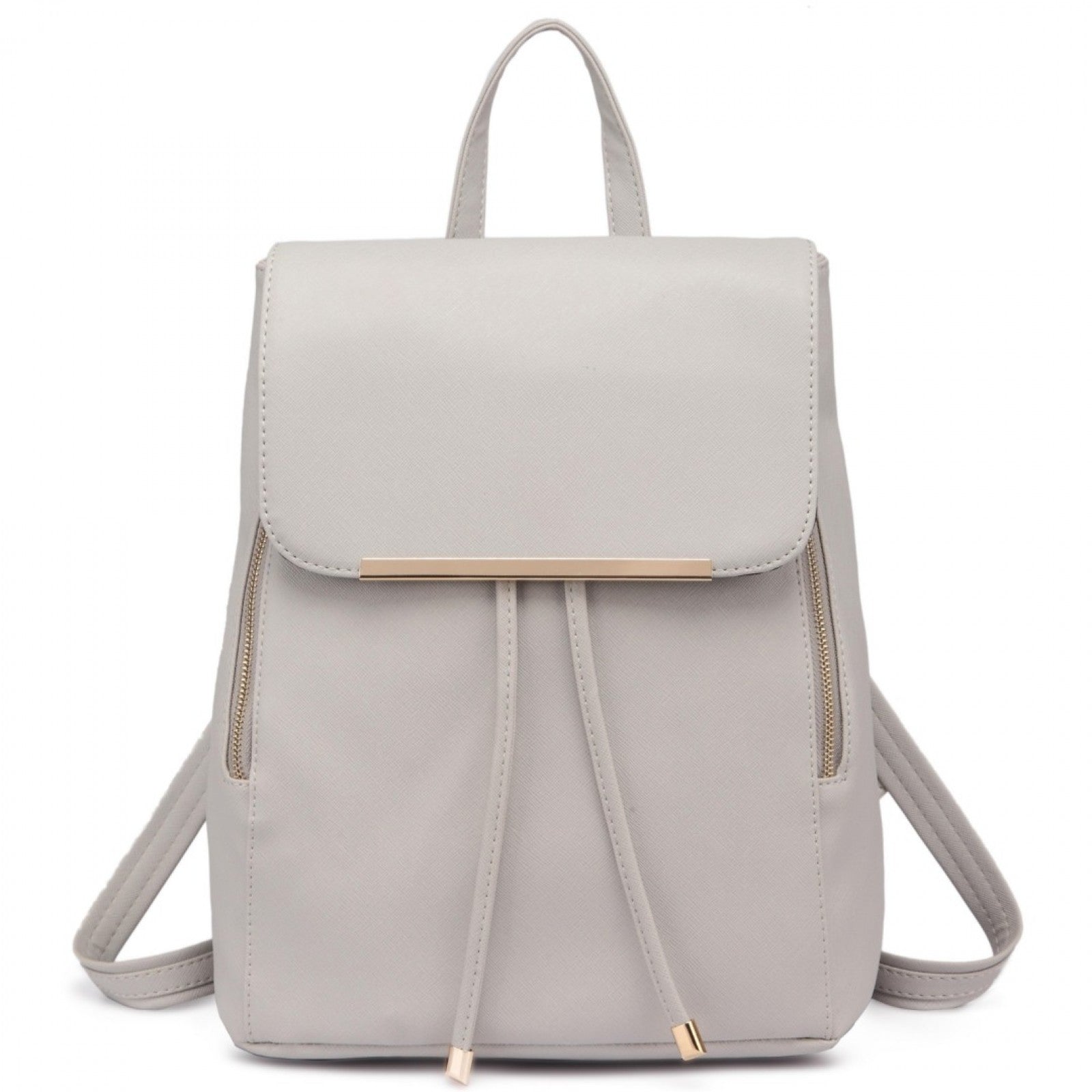 Miss Lulu Stylish Faux Leather Backpack Secure Daypack with Magnetic Snap Closure Fashionable PU Leather Travel Bag - Light Grey