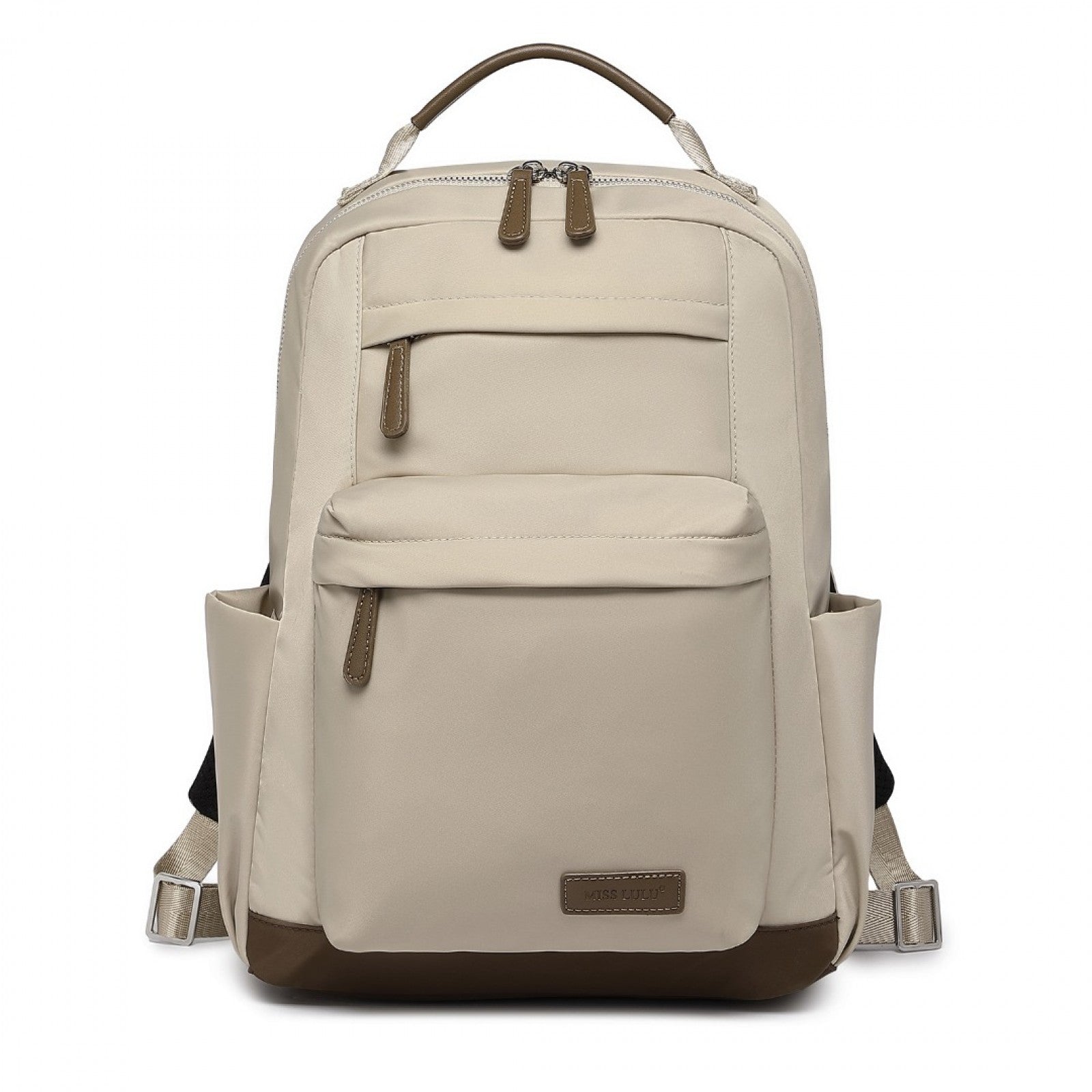 Miss Lulu Stylish Backpack with Laptop Sleeve and Multiple Pockets and Trolley Sleeve - Beige And Brown